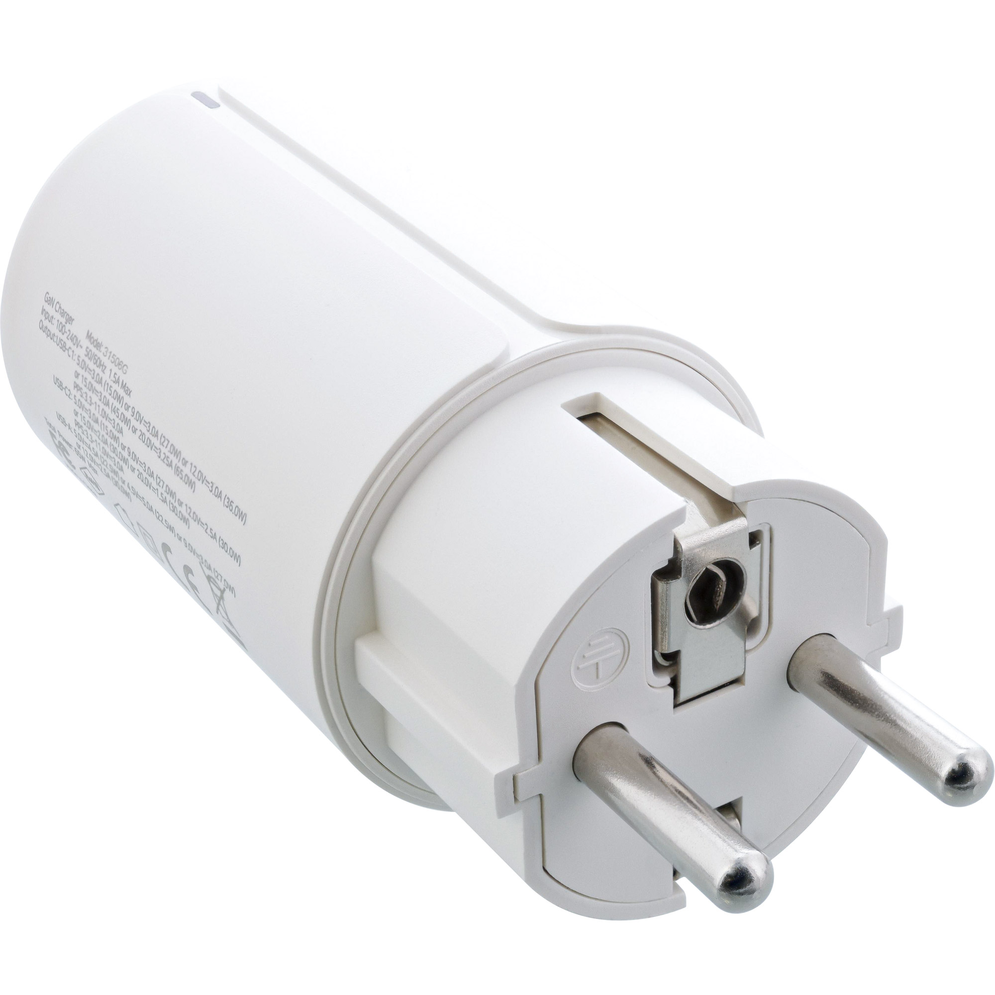 Inline® USB PD Netzteil, GaN Ladegerät, 3-Port, Dual USB-C + USB-A, 65W, weiß Inline® USB PD Netzteil, GaN Ladegerät, 3-Port, Dual USB-C + USB-A, 65W, weiß