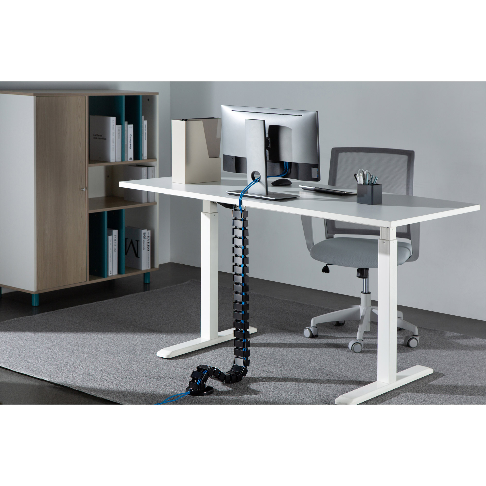 Inline® Kabelkanal flexibel für Höhenverstellbare Tische, 4 Kammern, schwarz