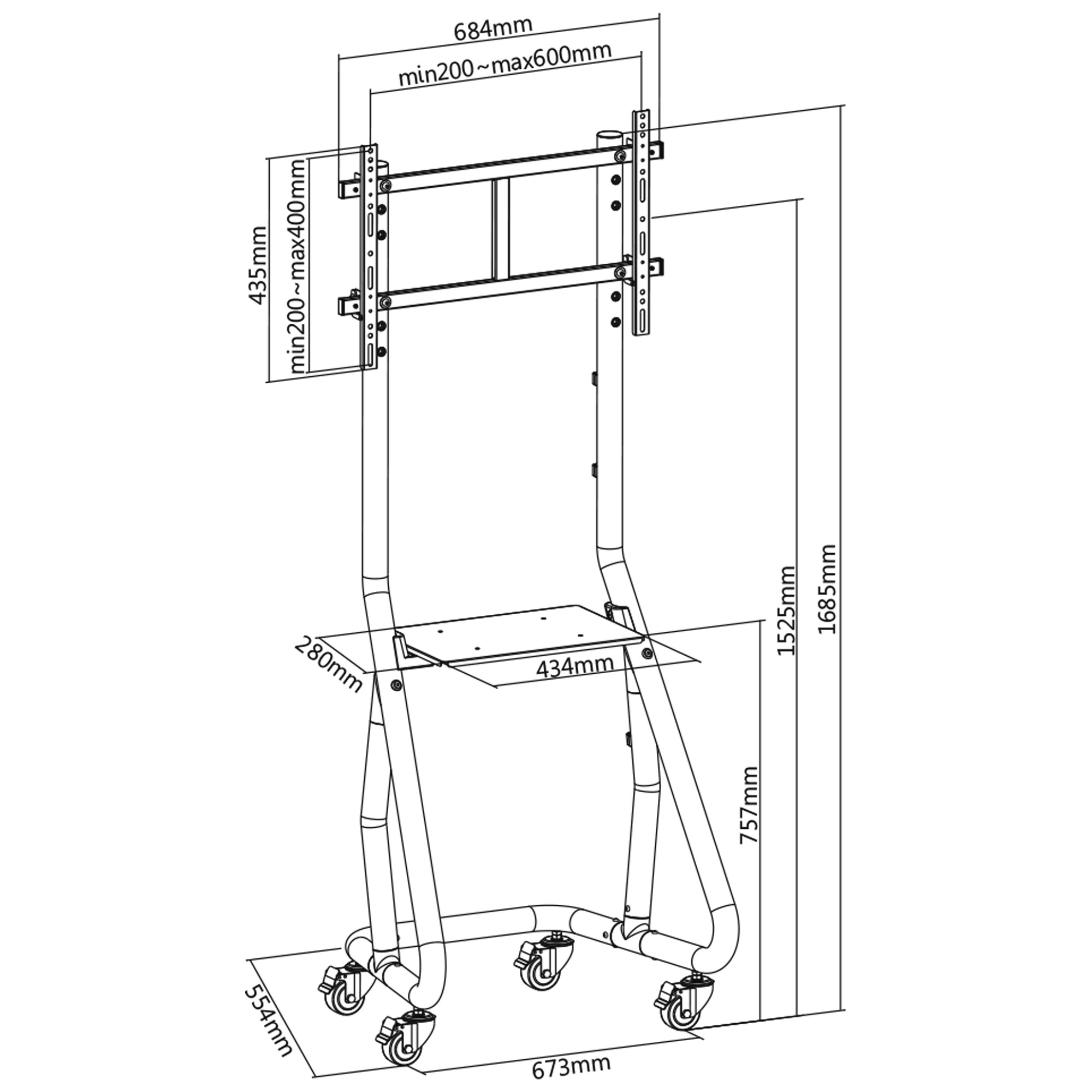 Inline® TV-Wagen, für LED-TV 37"-80" (94-203cm), max. 80kg
