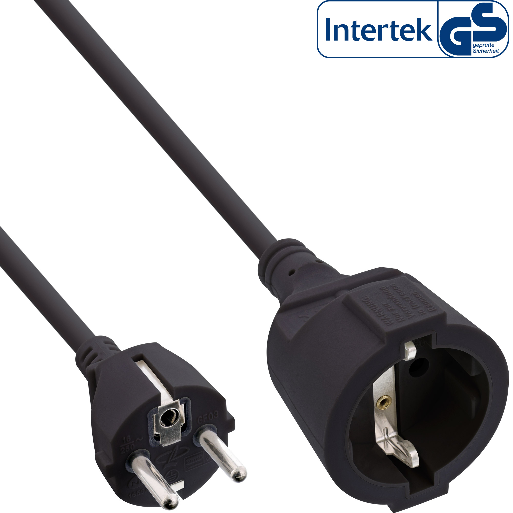 Inline® Schutzkontakt-VerLängerung ST / BU, schwarz, 2m