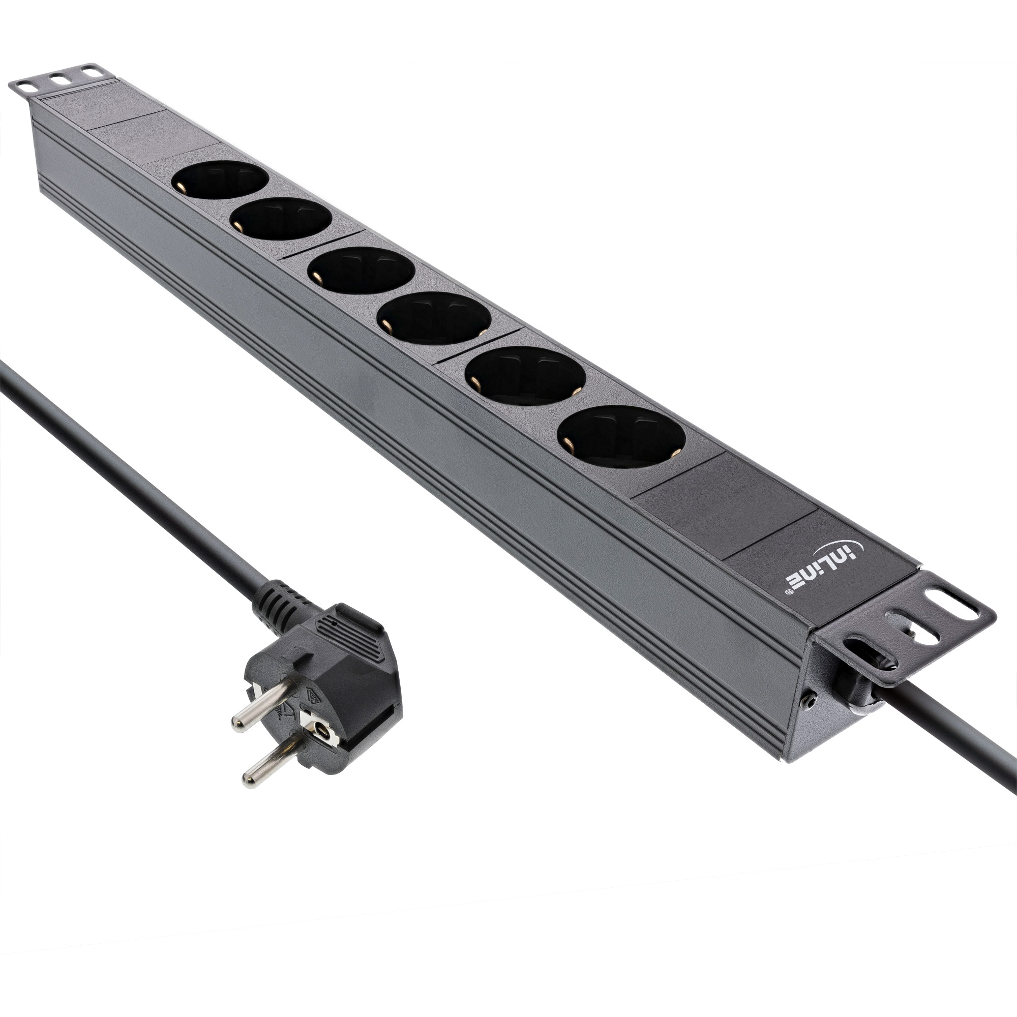 Inline® 19" Steckdosenleiste, 6-fach Schutzkontakt, ohne Schalter, 2m, schwarz