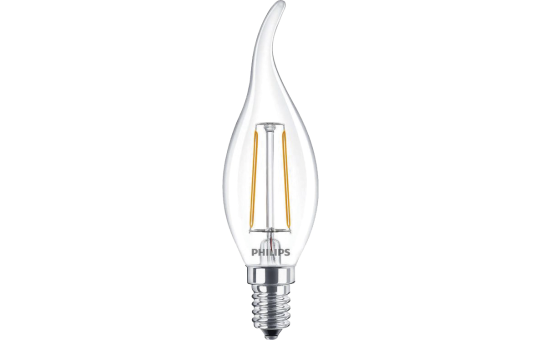 LED Filament-Kerzenlampe Philips ''CorePro'', E14, 2W, 2700K, 250lm, 230V, klar
