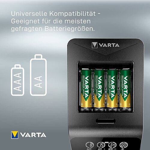 NiMH Akku LCD+ Smart Ladegerät 1,6A Varta 57684 für AA Mignon AAA Micro USB