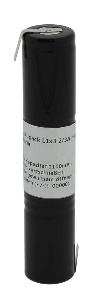 Akkupack NiMH 3,6V 1100mAh L1x3 2/3A mit Lötfahne Z-Form Akkupack NiMH 3,6V 1100mAh L1x3 2/3A mit Lötfahne Z-Form