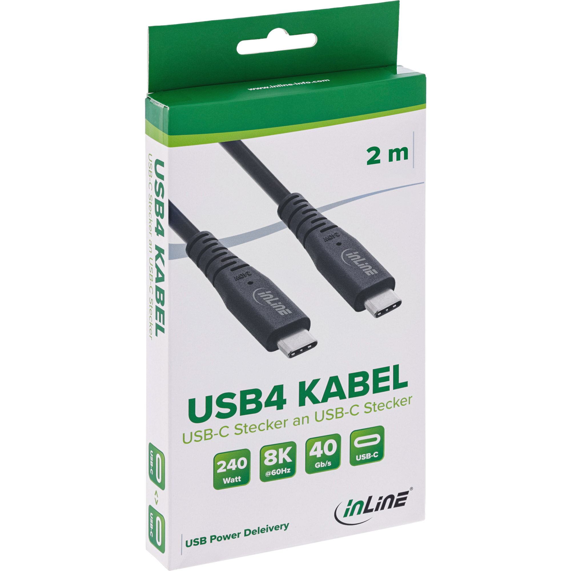 Inline® USB4 Kabel, USB-C ST/ST, PD 240W, 8K60Hz, TPE schwarz, 2m