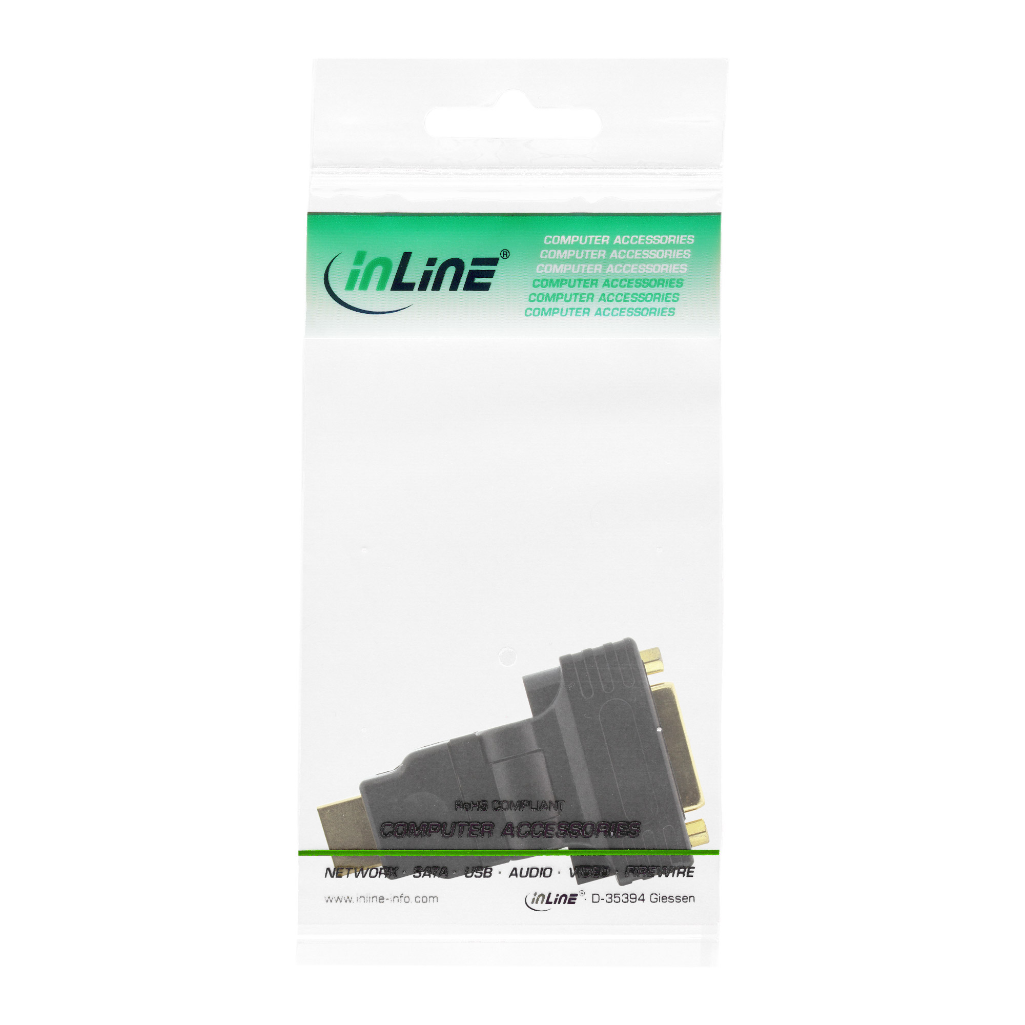 Inline® HDMI-DVI Adapter, 19pol Stecker auf 24+1 Buchse, mit 180° Winkel Inline® HDMI-DVI Adapter, 19pol Stecker auf 24+1 Buchse, mit 180° Winkel
