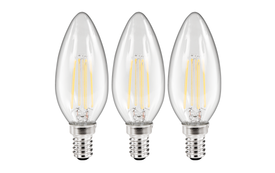 LED Filament Set McShine, 3x Kerzenlampe, E14, 3.6W, 360lm, warmweiß, klar