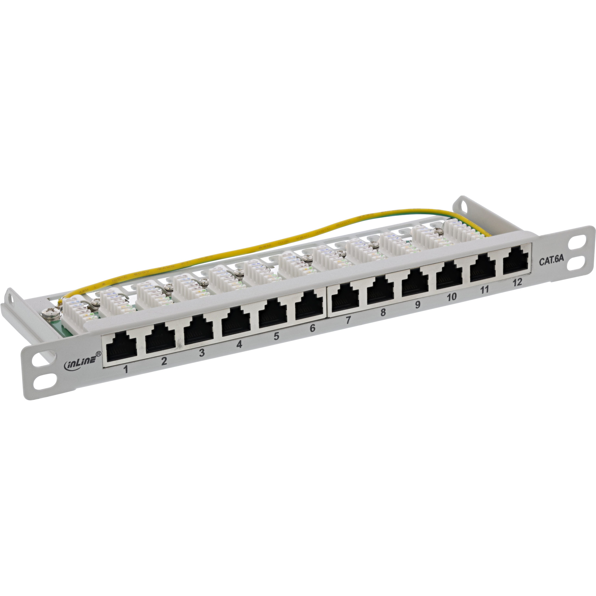 Inline® Patchfeld Cat.6A 12-fach 10" 0,5HE lichtgrau, RAL7035