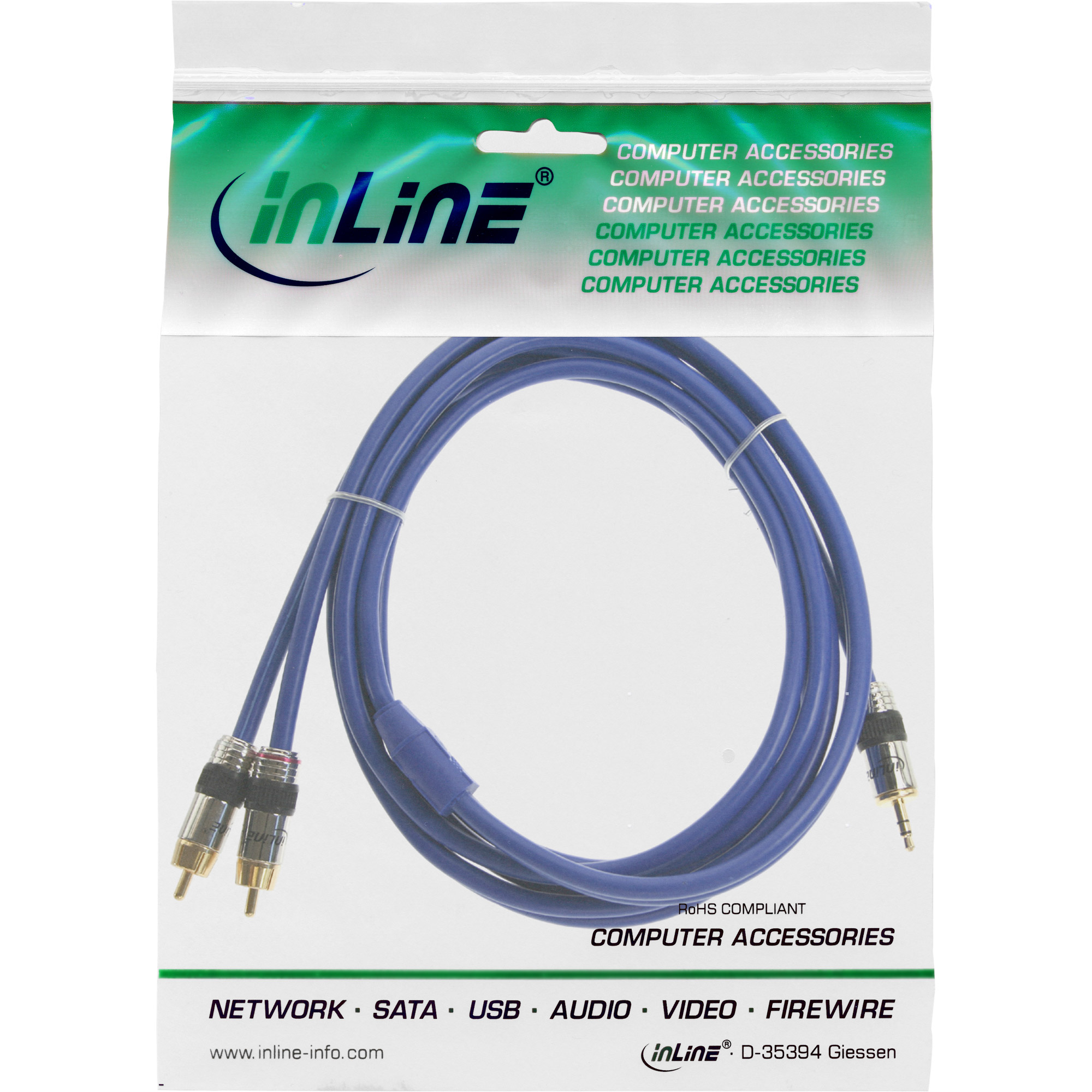 2m - Inline® Cinch/Klinke Kabel, PREMIUM, 2x Cinch Stecker an 3,5mm Klinke