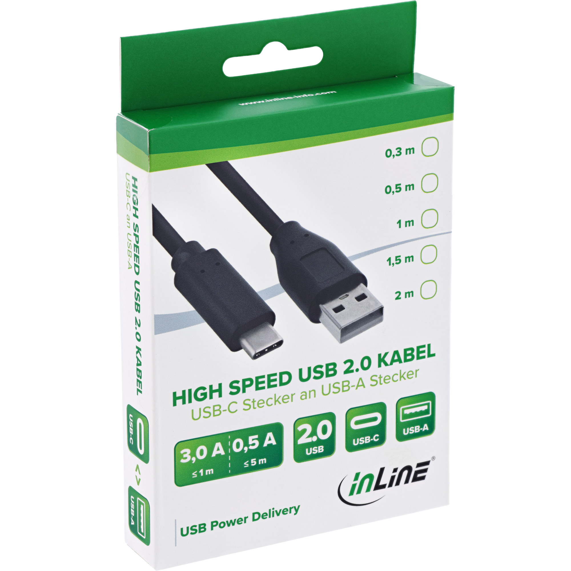 Inline® USB 2.0 Kabel, USB-C Stecker an A Stecker, schwarz, 0,5m Inline® USB 2.0 Kabel, USB-C Stecker an A Stecker, schwarz, 0,5m