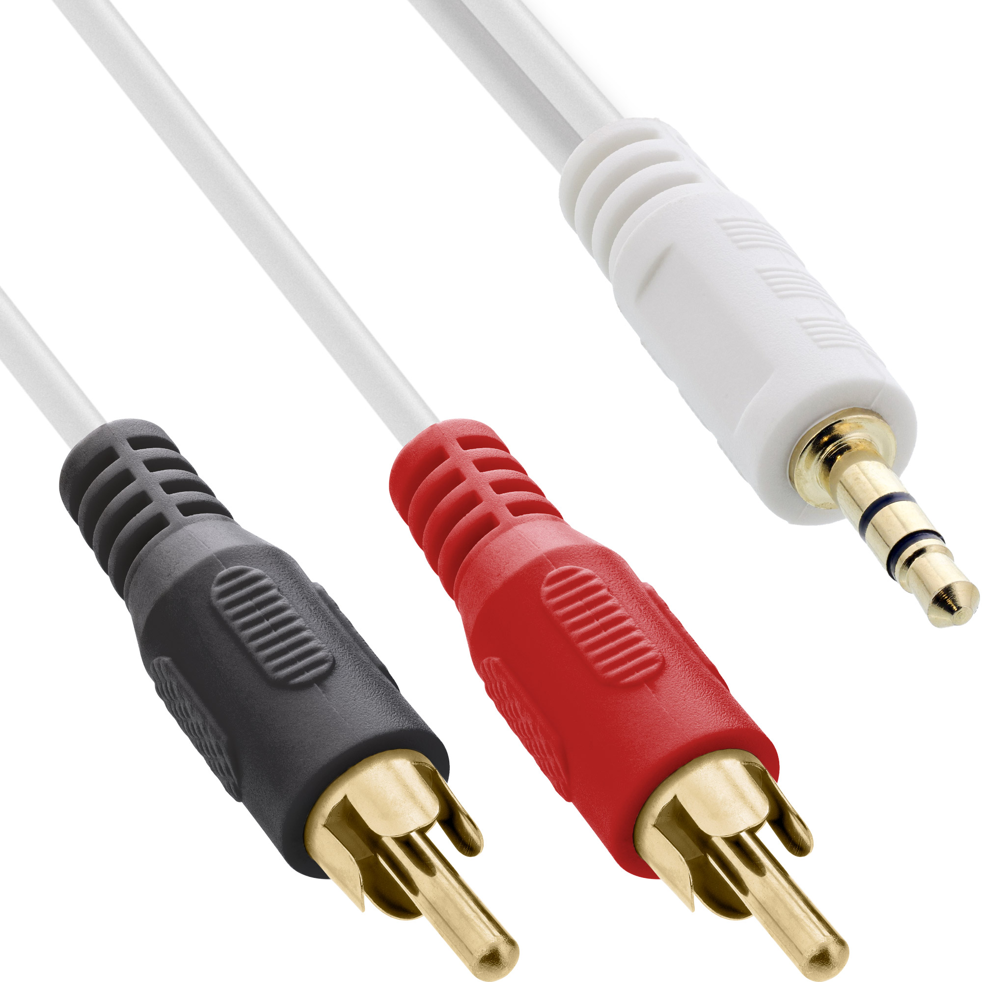Inline® Cinch/Klinke Kabel, 2x Cinch Stecker an 3,5mm Klinke Stecker, 1,5m- Weiß