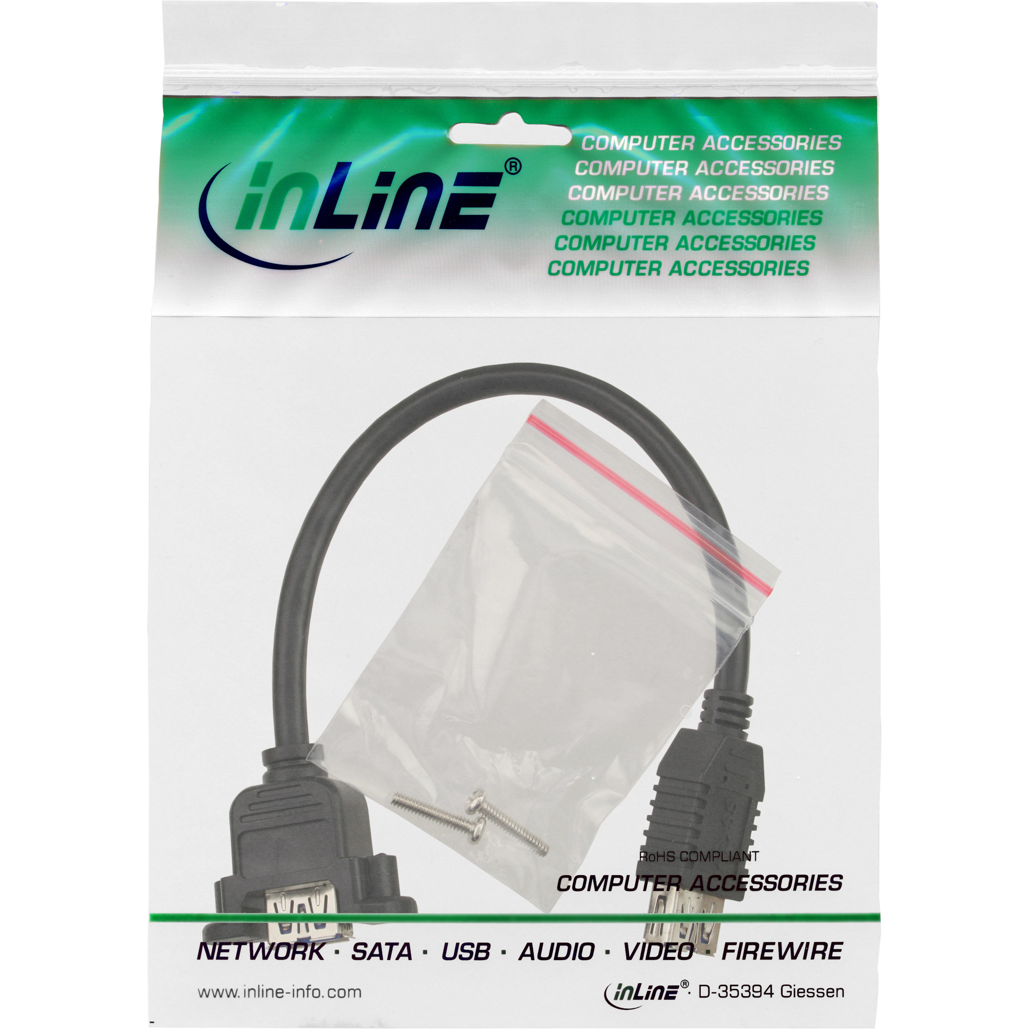 Inline® USB 3.0 Adapterkabel, Buchse A auf Einbaubuchse A, 0,20m