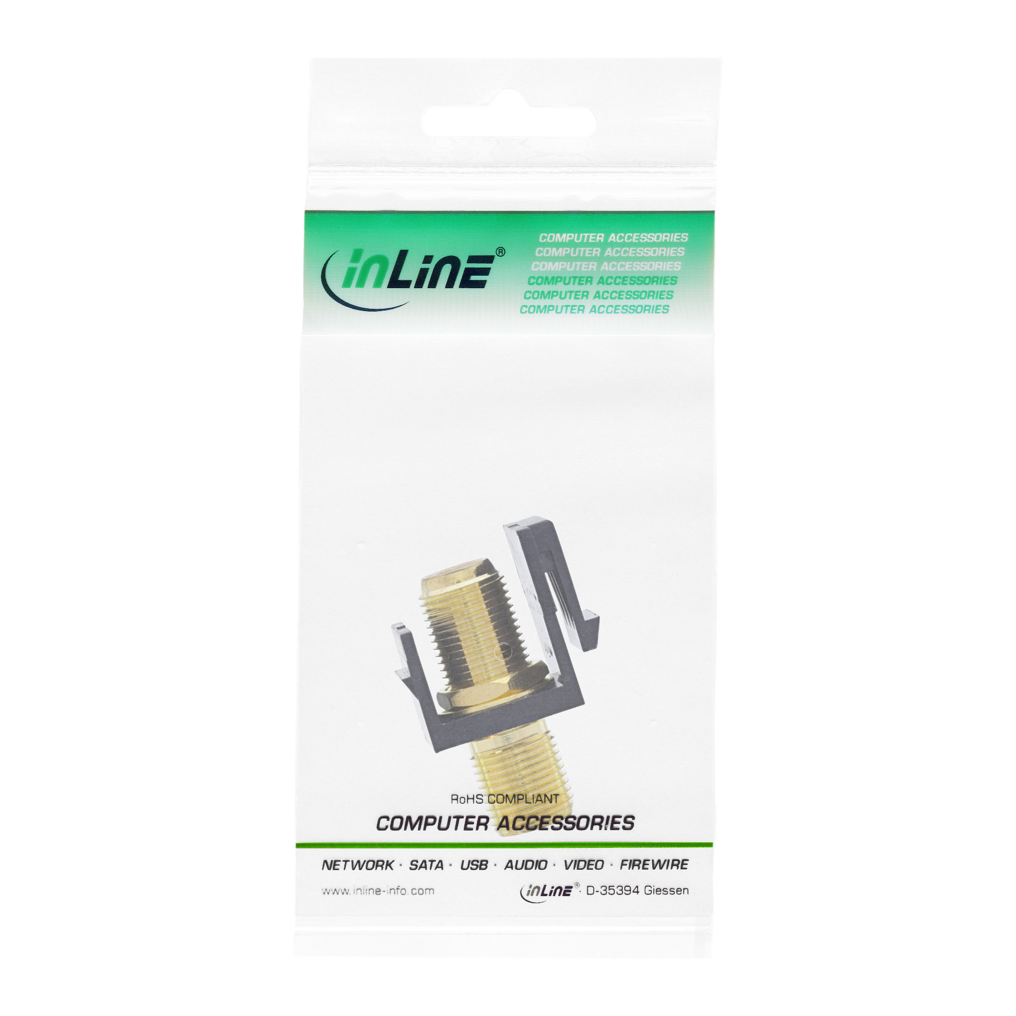 Inline® Keystone Einbauadapter, für Sat-Kabel, 2x F-Buchsen, schwarz