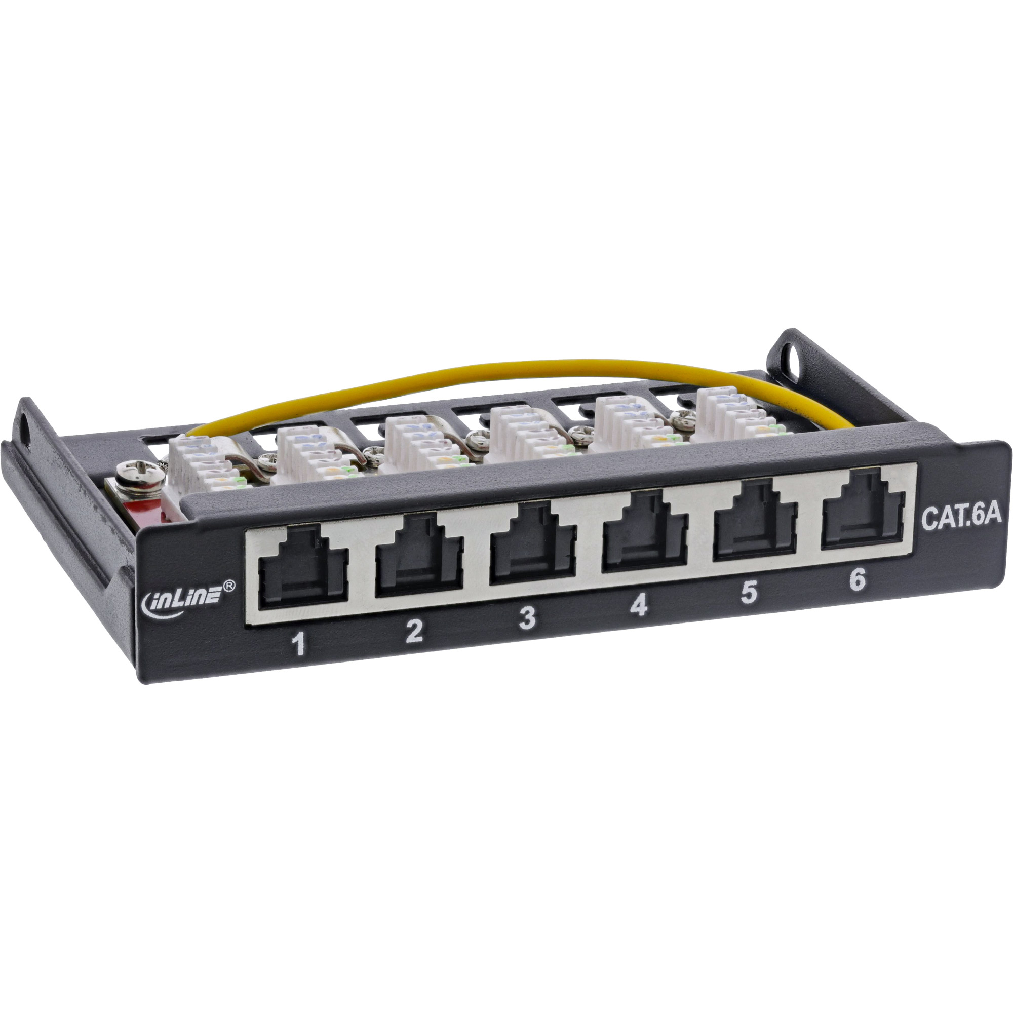 Inline® Patchfeld Cat.6A 0,5HE 6-fach, Tisch/Wand/Hutschiene schwarz Staubschutz