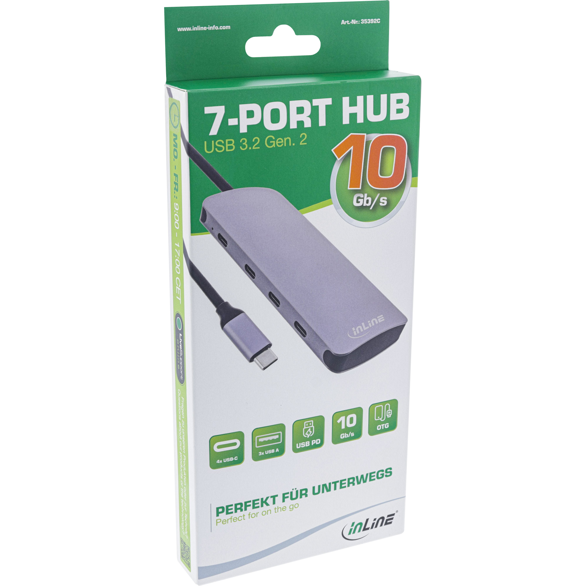 Inline® USB 3.2 Gen.2 Hub, 4x USB-C + 3x USB-A, PD 100W, Aluminium, grau Inline® USB 3.2 Gen.2 Hub, 4x USB-C + 3x USB-A, PD 100W, Aluminium, grau