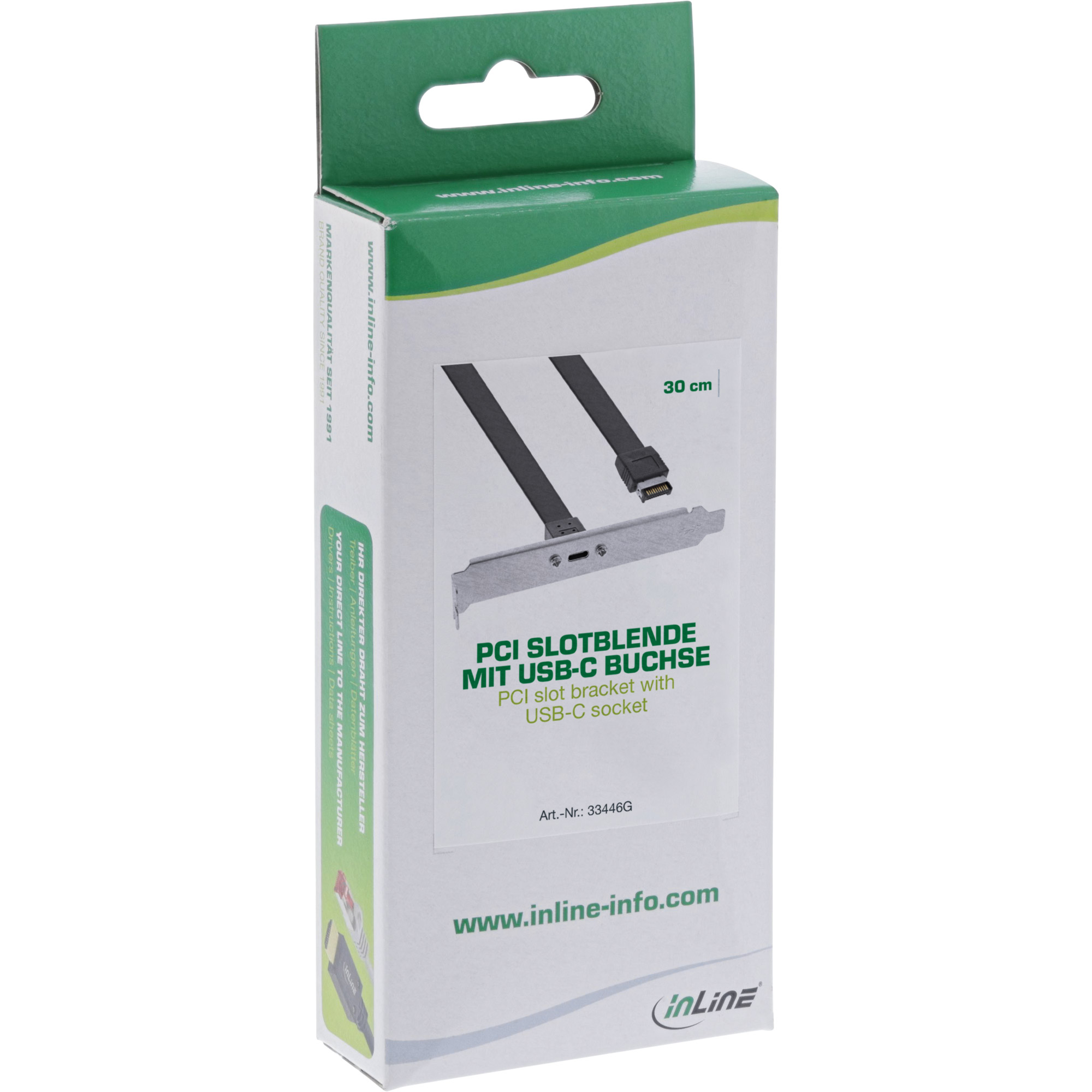 Inline® PCI Slotblende, USB-C zu USB 3.2 Frontpanel Key-A intern, 0,3m