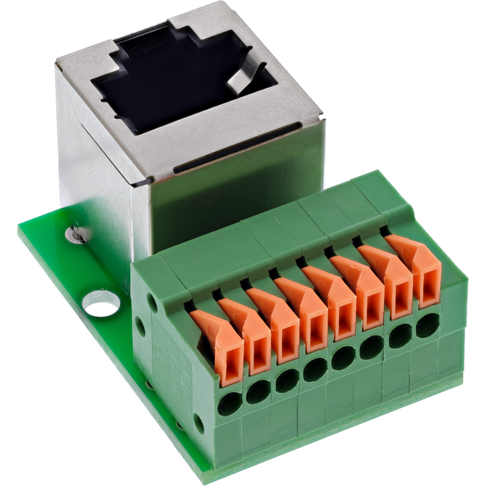 InLine® RJ45 Buchse an Push-In-Klemme, 8-polig, Cat.5e, gewinkelt InLine® RJ45 Buchse an Push-In-Klemme, 8-polig, Cat.5e, gewinkelt