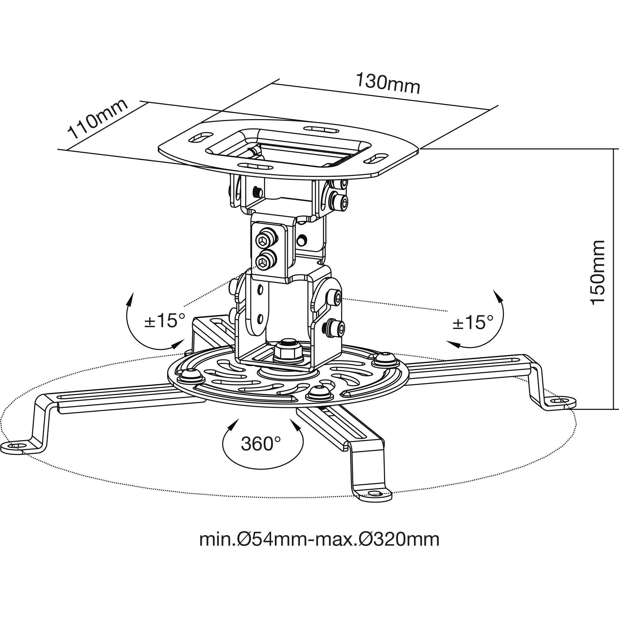 Inline® Basic Beamer Deckenhalterung, 15cm, max. 13,5kg