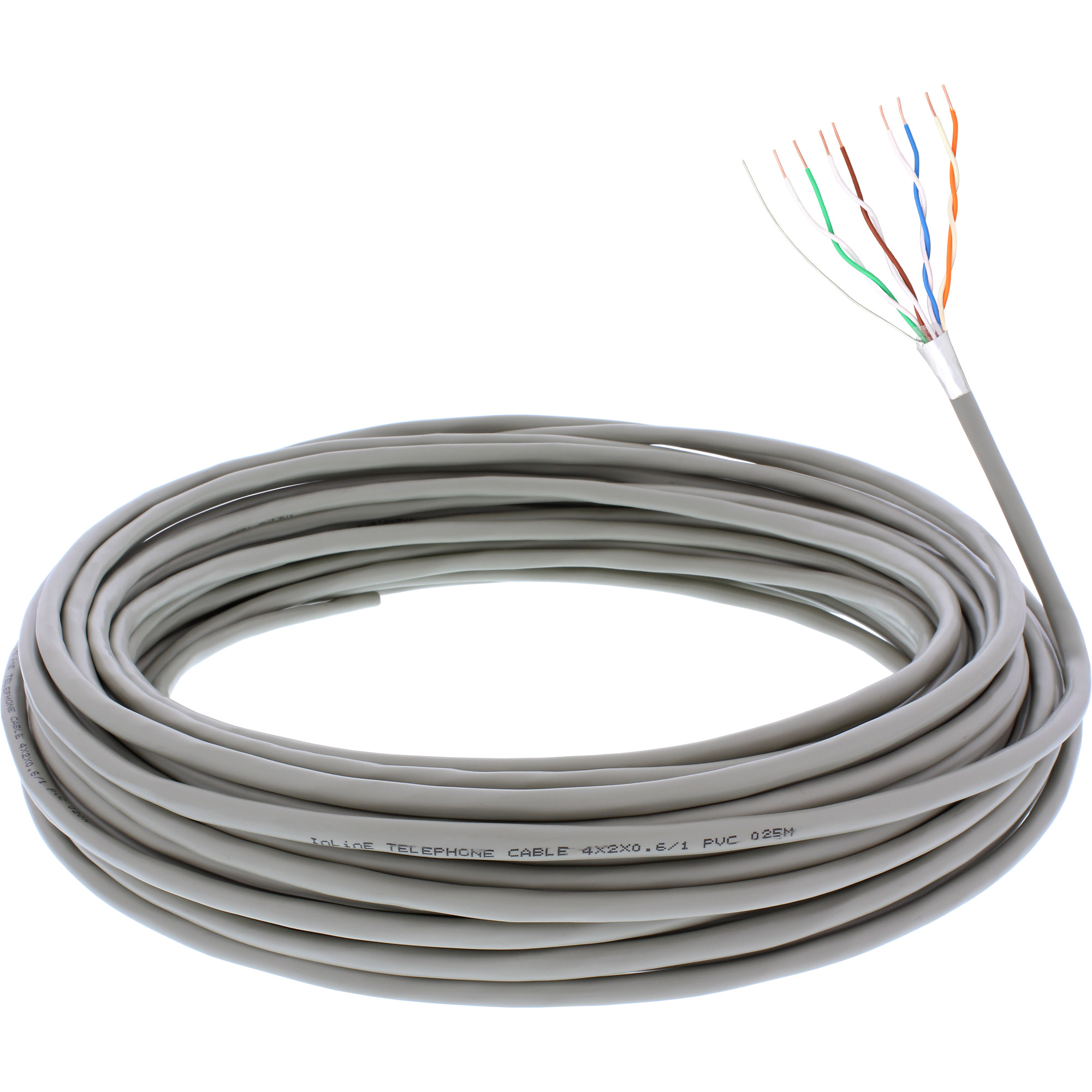 Inline® Telefon-Kabel 8-adrig, 4x2x0,6mm, zum Verlegen, 25m Ring