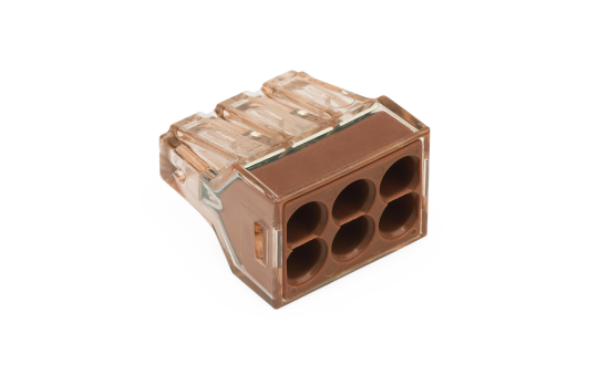 Verbindungsdosenklemme WAGO, eindrähtige Leiter, 6 Klemmstellen, max. 4mm²,braun