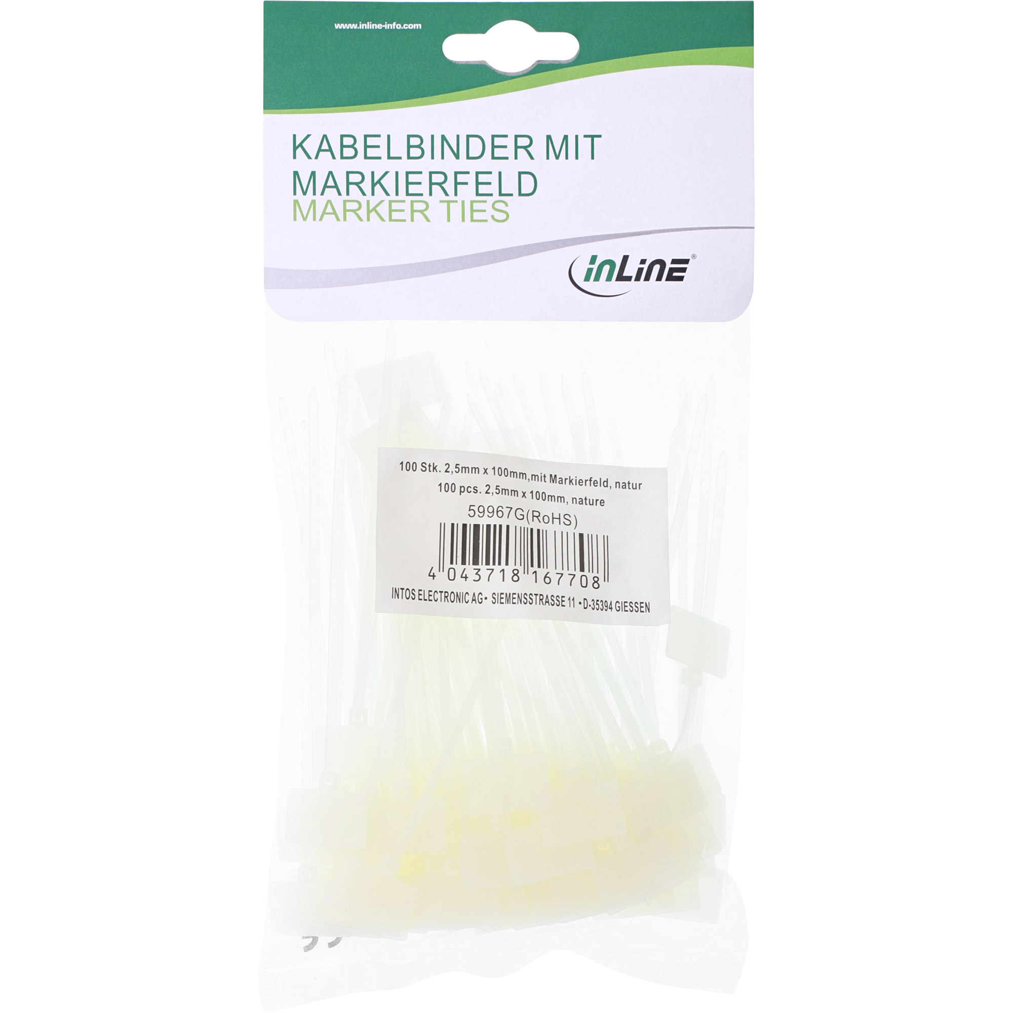 Inline® Kabelbinder mit Markierfeld aussen, Länge 100mm, Breite 2,5mm, 100 Stück