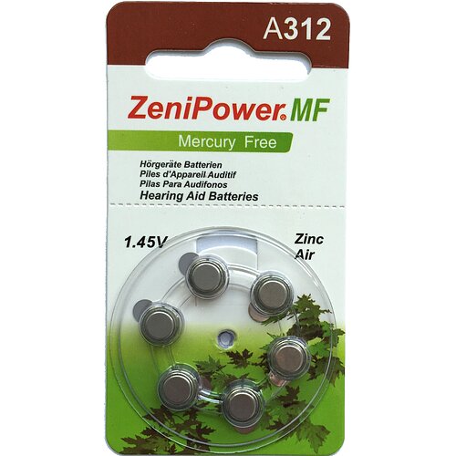 60x Typ 312 PR41 ZeniPower Hörgerätebatterien 1,45 V - Braun