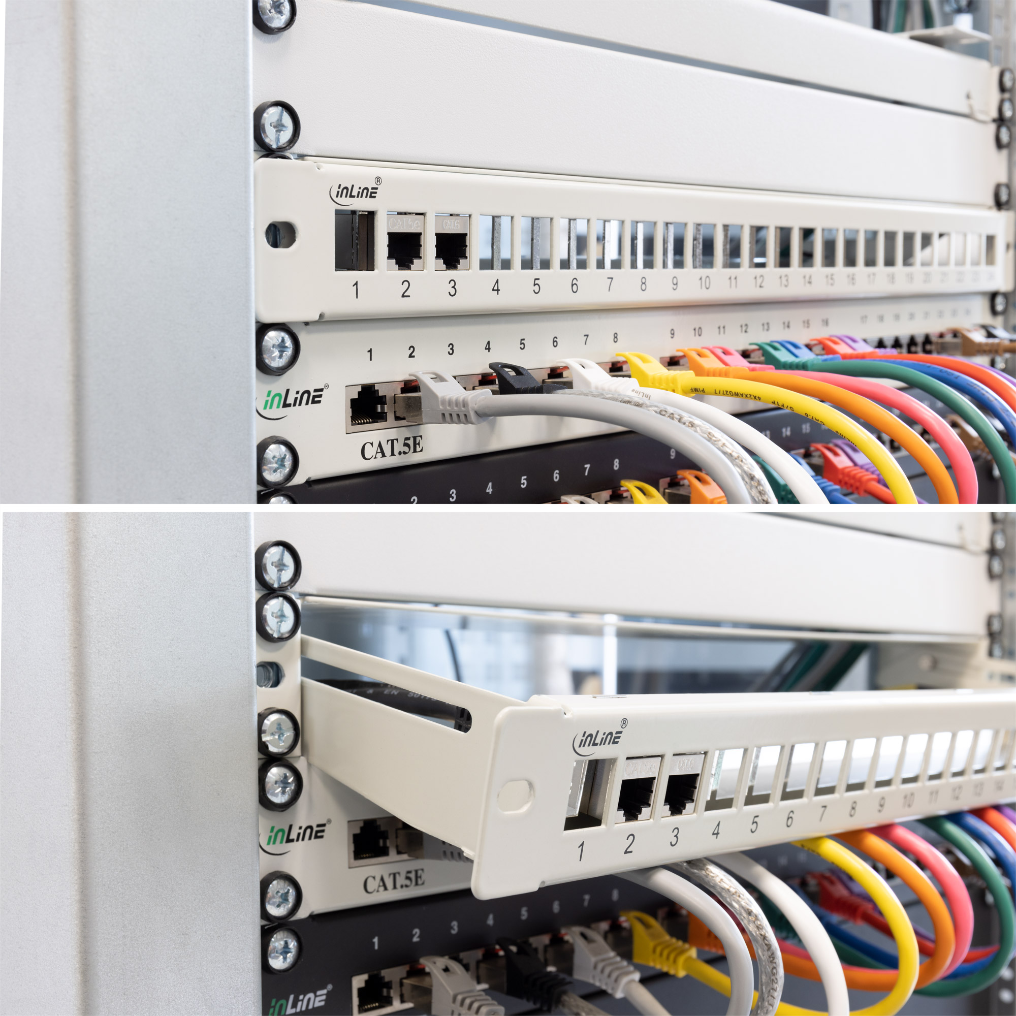 Inline® Patchfeld 24-fach, Keystone Leerblech Patchpanel mit Auszug, 19", 1HE Schwarz