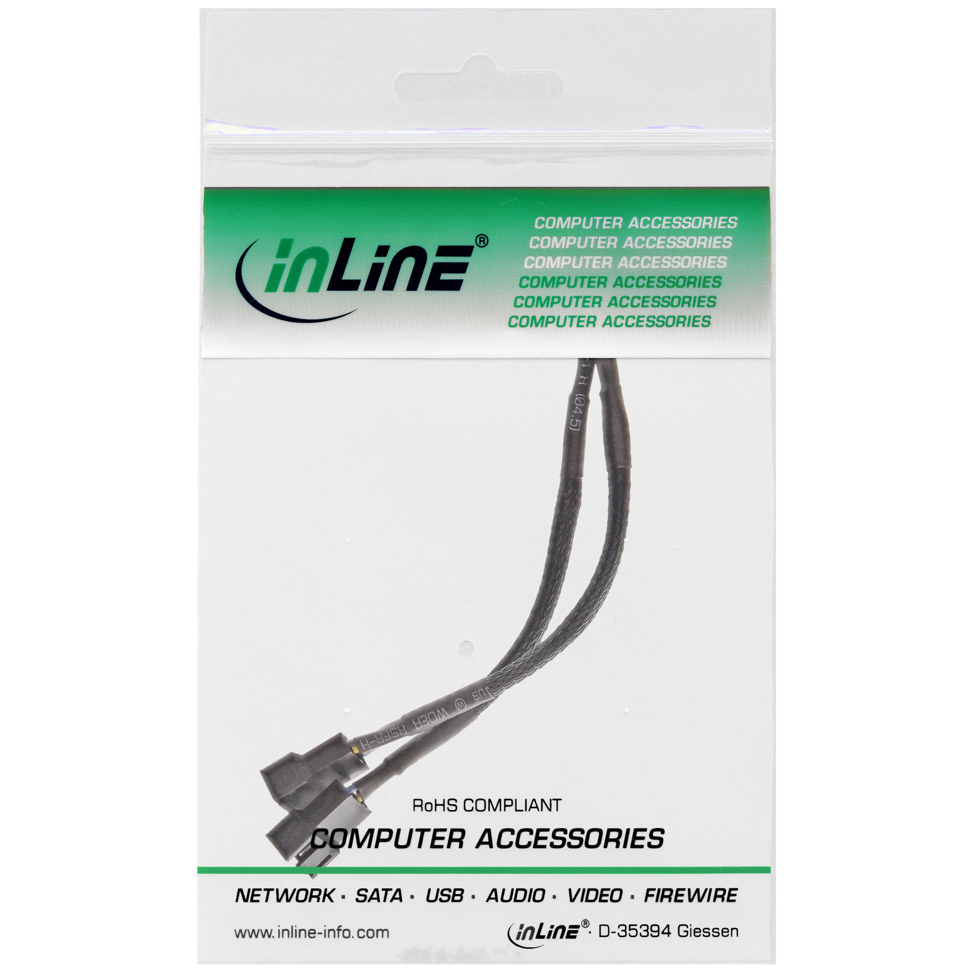 InLine Y-Kabel für Lüfter PWM, 4pol Molex 2 Stecker / 1 Buchse, 0,15m