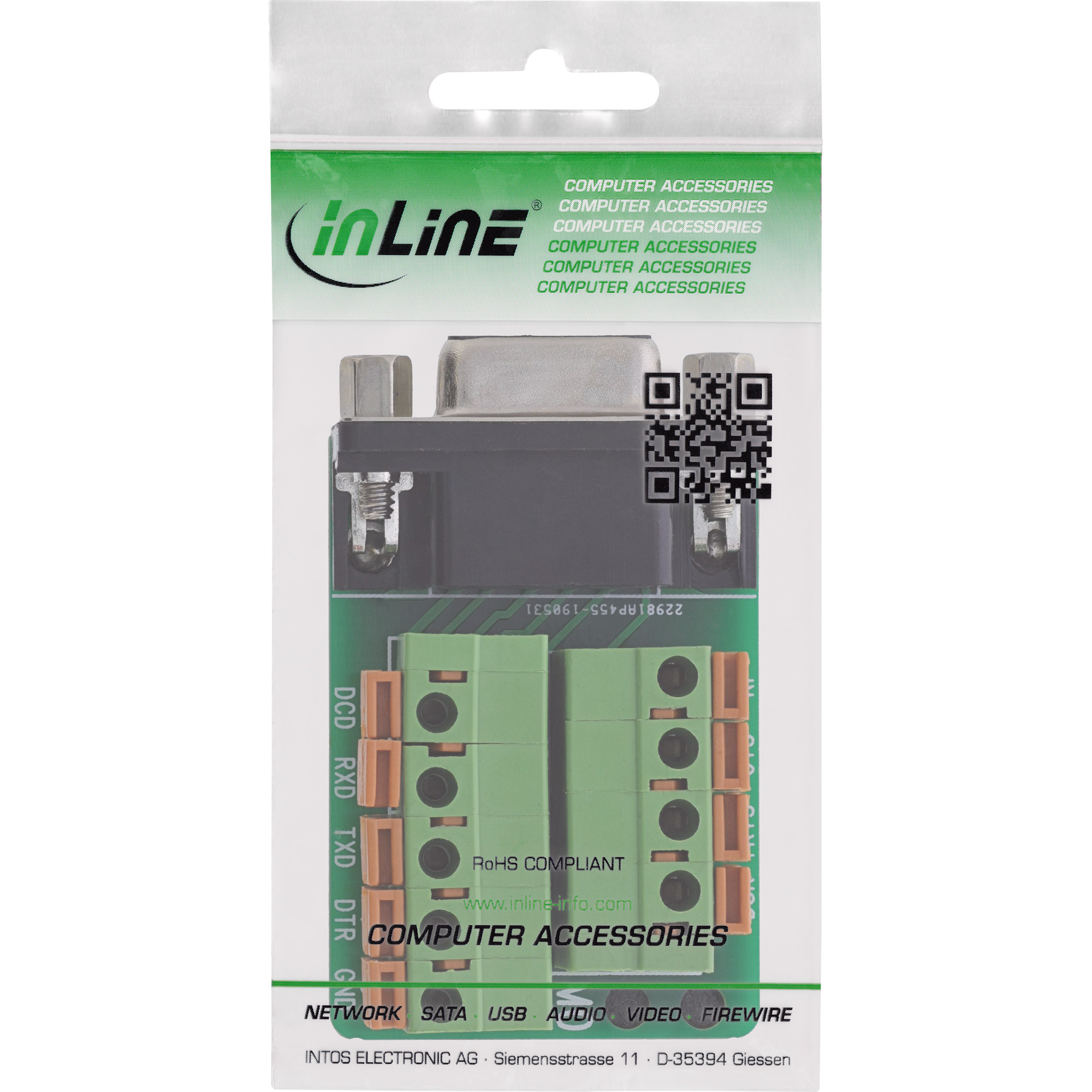 InLine® Terminalblock D-Sub 9 Buchse, Federklemme, Schraubsicherung