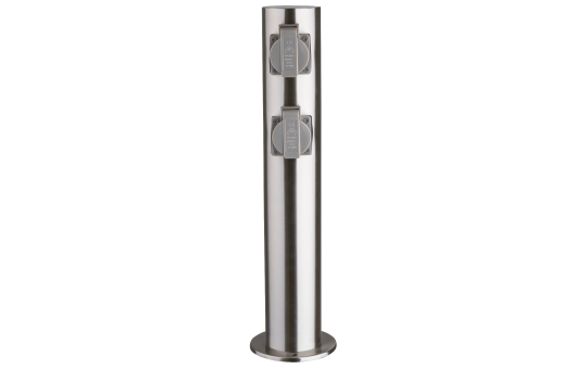 Außensteckdose 4-Fach, IP44, Edelstahl V2A, Ø118x470mm, 3680W/ 16A