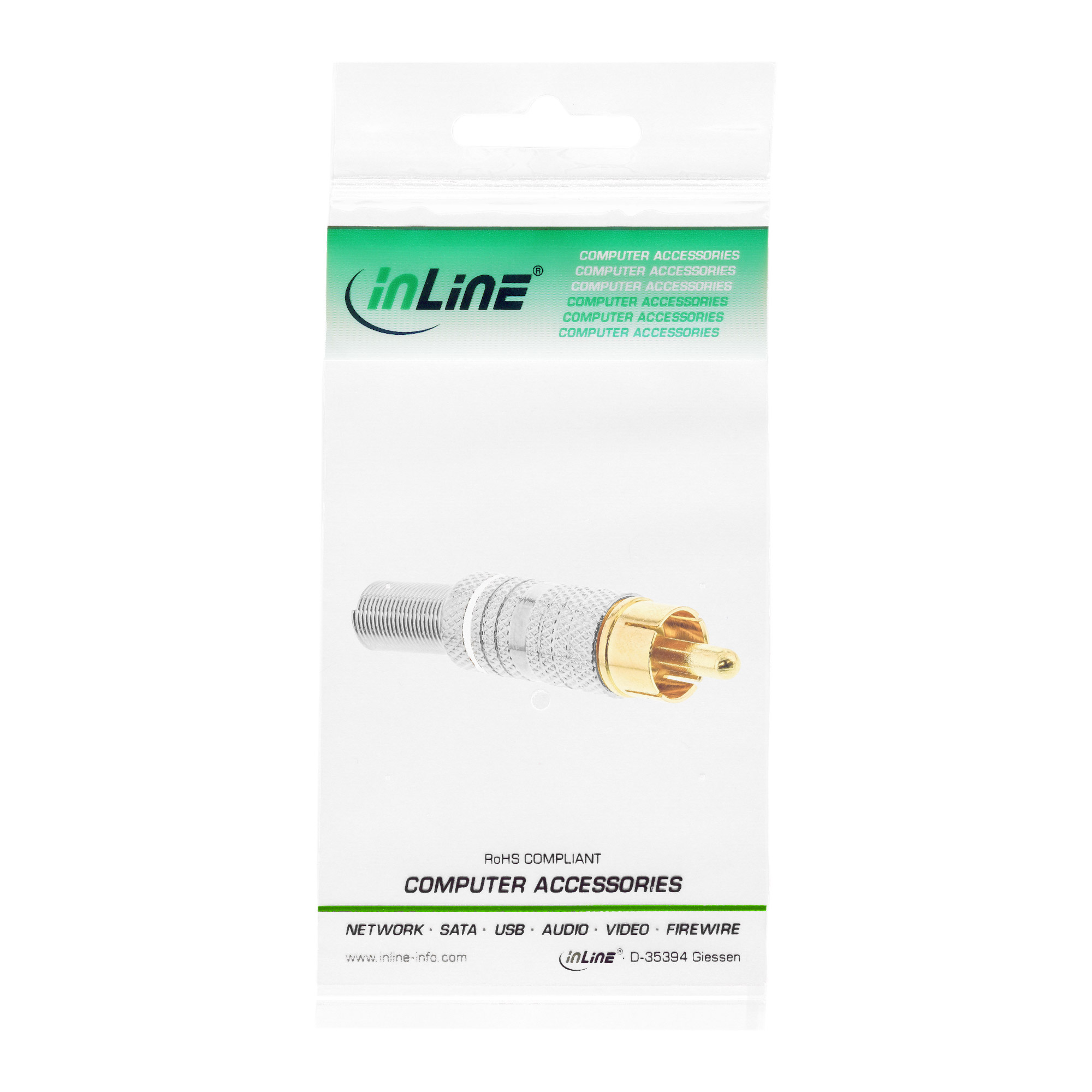 Inline® Cinchstecker Lötversion, Metall silber, Ring weiß, für 6mm Kabel