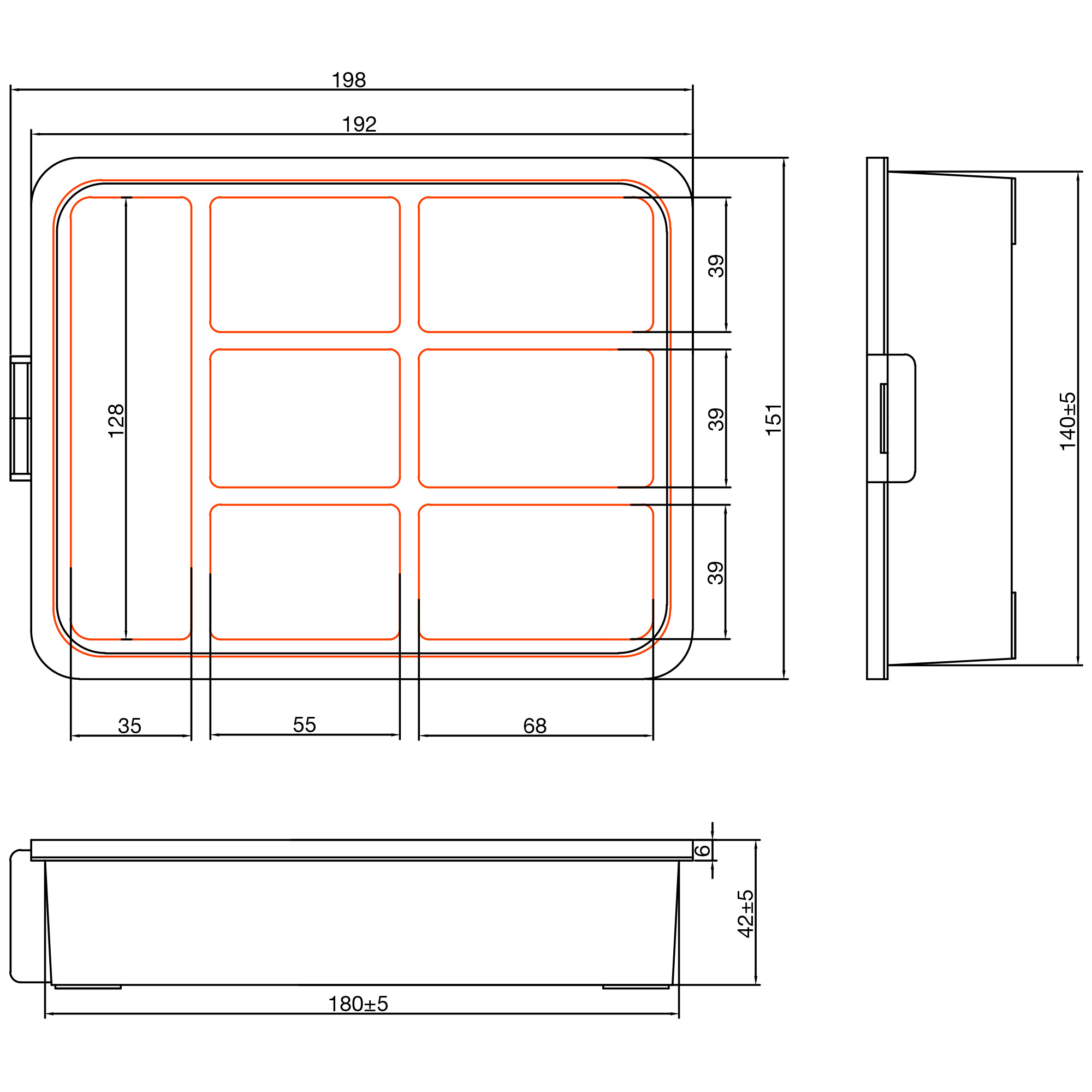 InLine® Kleinteilebox, 7 Fächer, Abmessungen: 180x140x40mm, orange