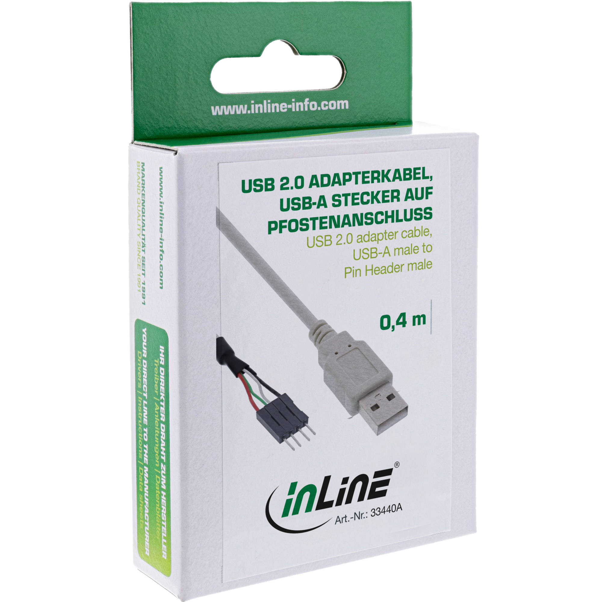 Inline® USB 2.0 Adapterkabel, Stecker A auf Pfostenanschluss, 0,40m Inline® USB 2.0 Adapterkabel, Stecker A auf Pfostenanschluss, 0,40m