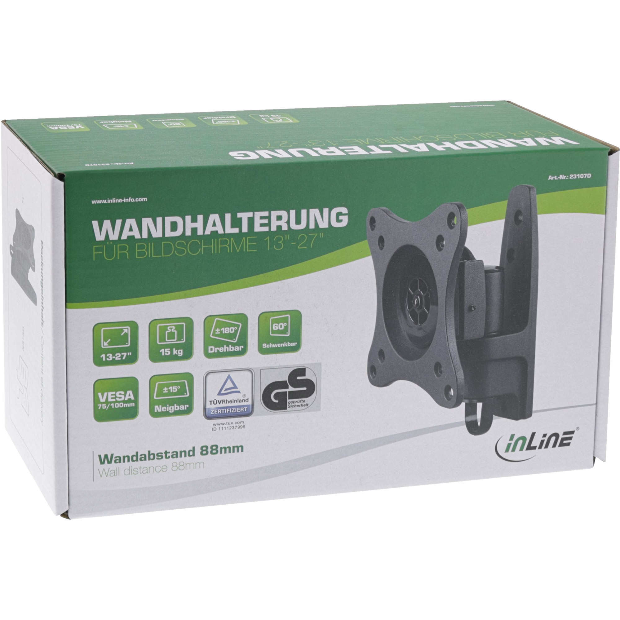 Inline® Wandhalterung, für Monitore bis 69cm (27"), max. 15kg