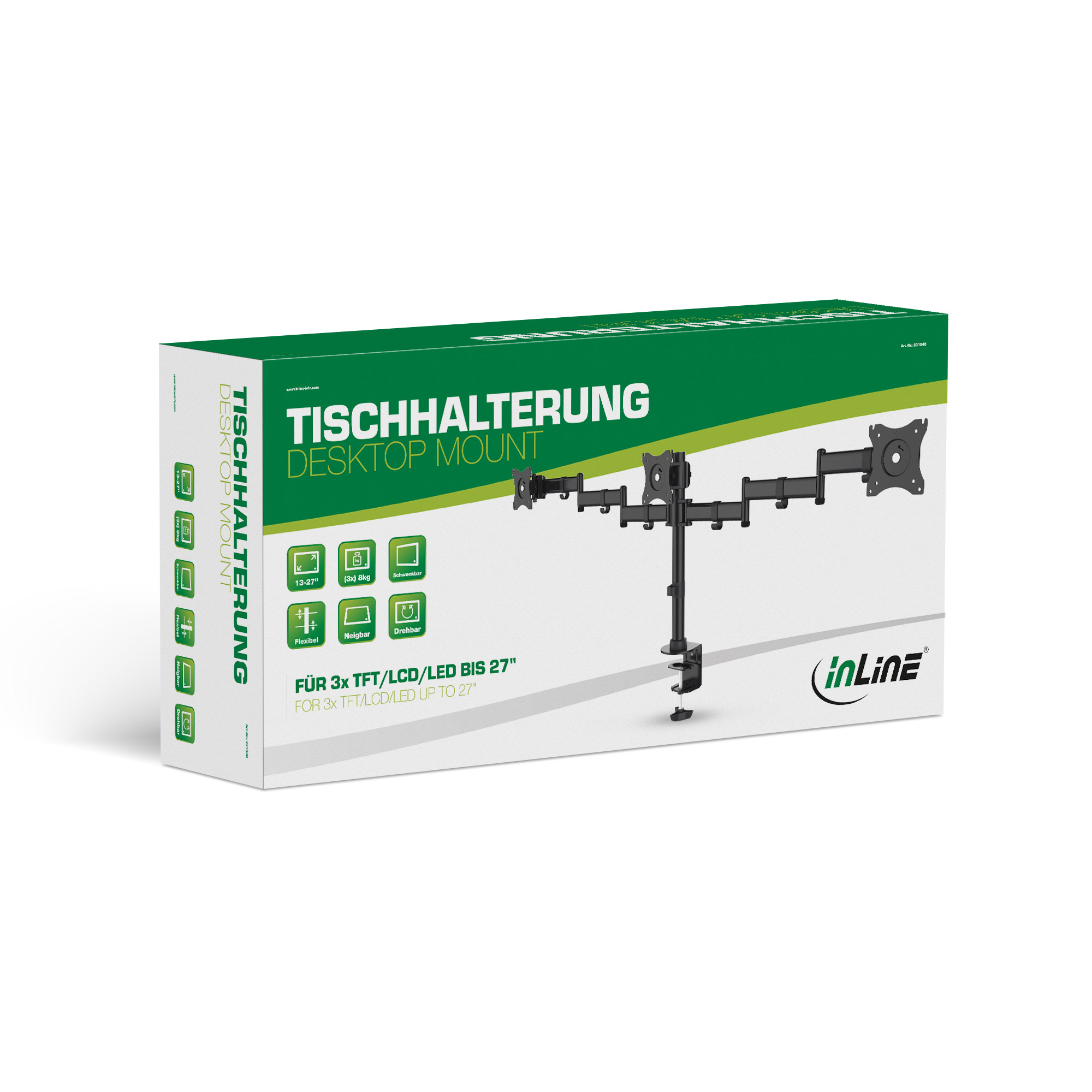 Inline® Tischhalterung für 3x TFT/LCD/LED bis 68cm (27"), max. 3x8 kg