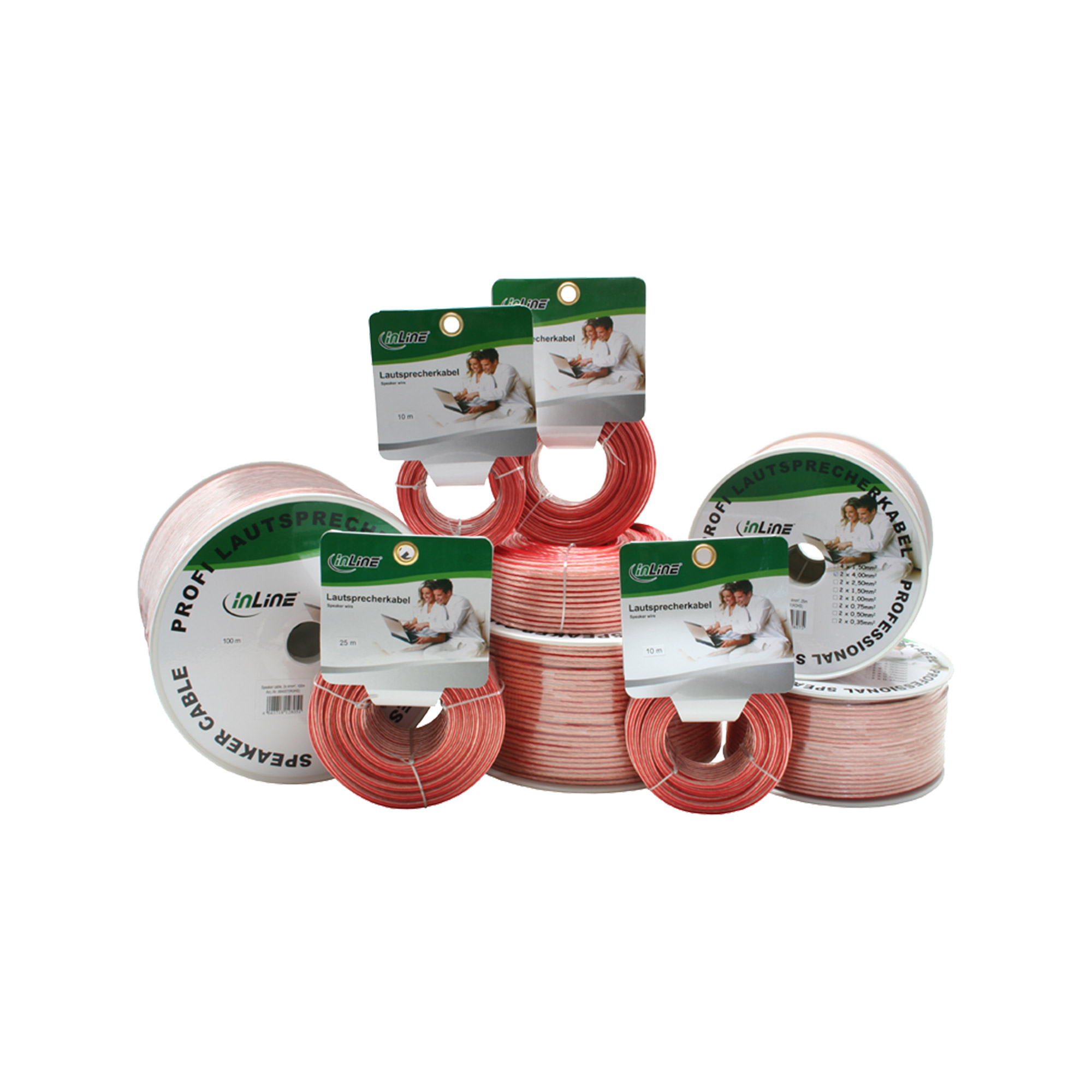 10m - Inline® Lautsprecherkabel, 2x 2,5mm², CCA, transparent