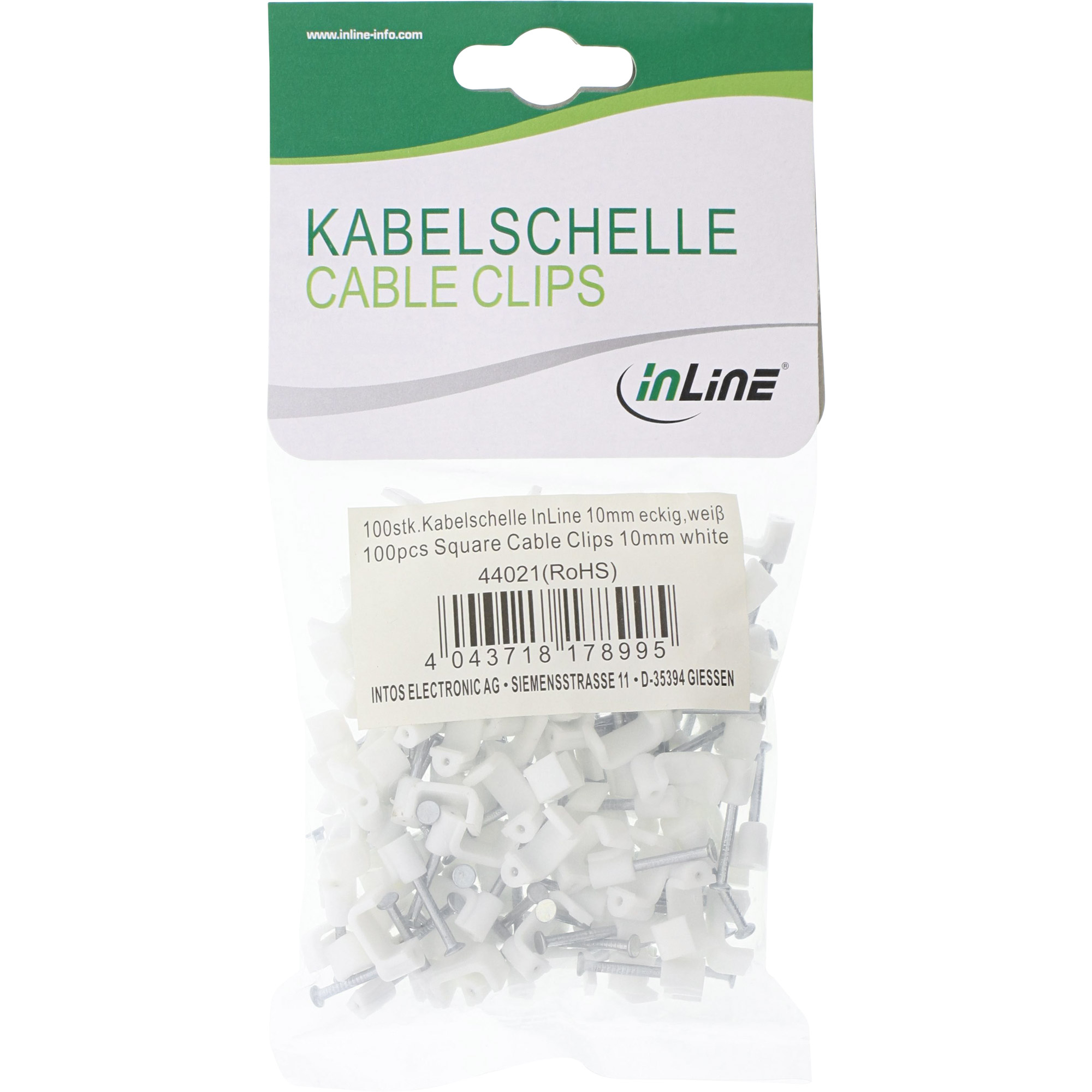 Inline® Kabelschelle 10mm eckig, weiß, 100 Stück