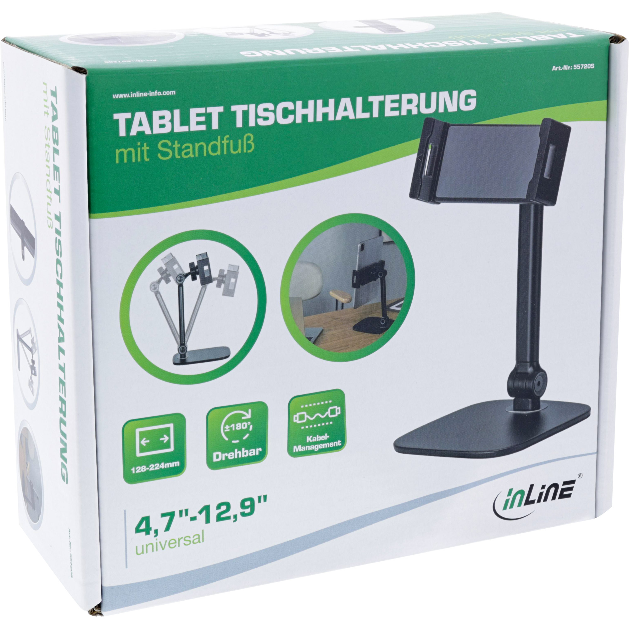 Inline® Tablet Tischhalterung mit Standfuß, bis 12,9", schwarz