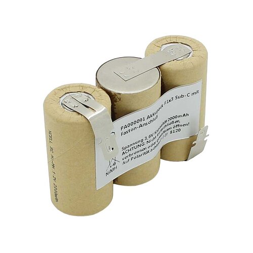 Akkupack NiMH 3,6V 2000mAh F1x3 Sub-C mit Faston-Anschluß Akkupack NiMH 3,6V 2000mAh F1x3 Sub-C mit Faston-Anschluß