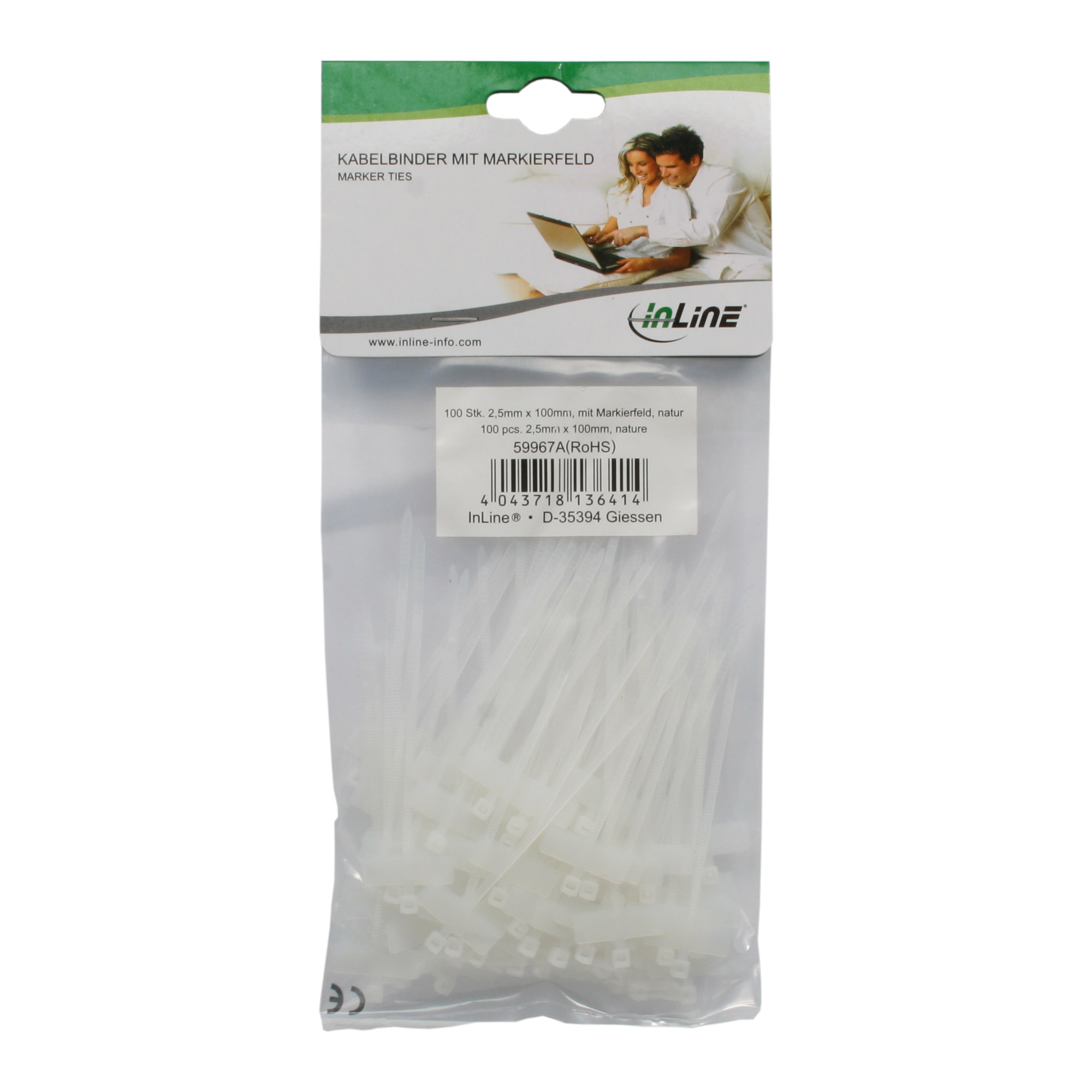 100er Pack Inline® Kabelbin., Länge 100mm, Breite 2,5mm, Markierfeld quer 8x24mm