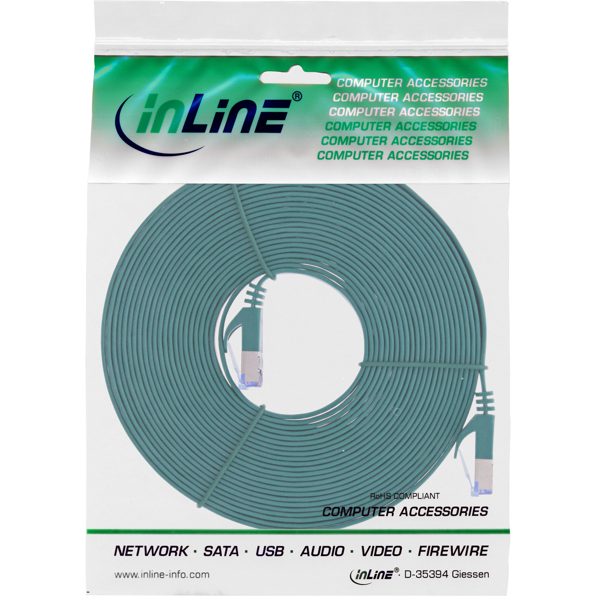 Inline® Patchkabel flach, U/FTP, Cat.6A, grün, 7m