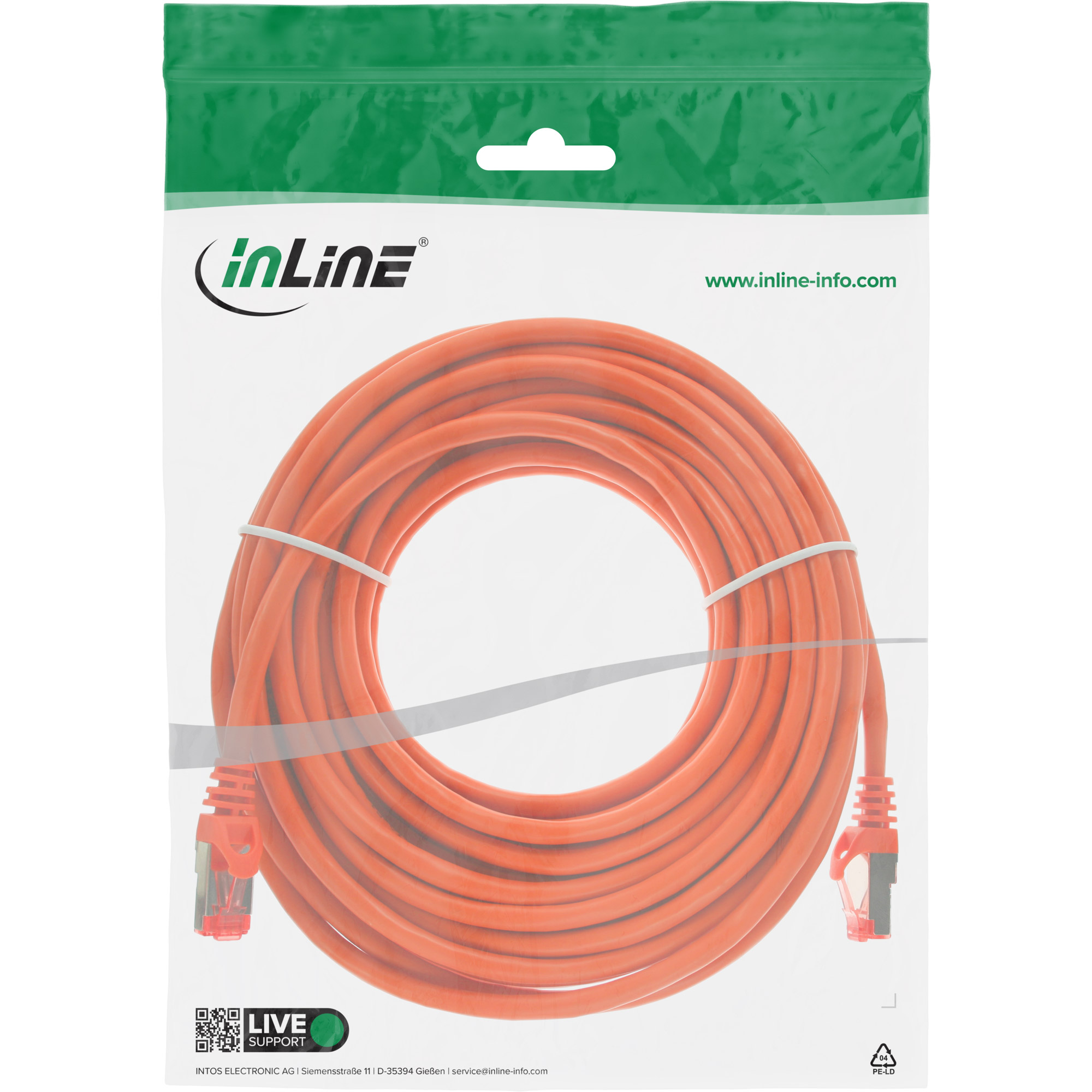 Inline® Patchkabel - S/FTP (PiMf) - Cat.6 - 250MHz PVC Kupfer - Orange - 10m