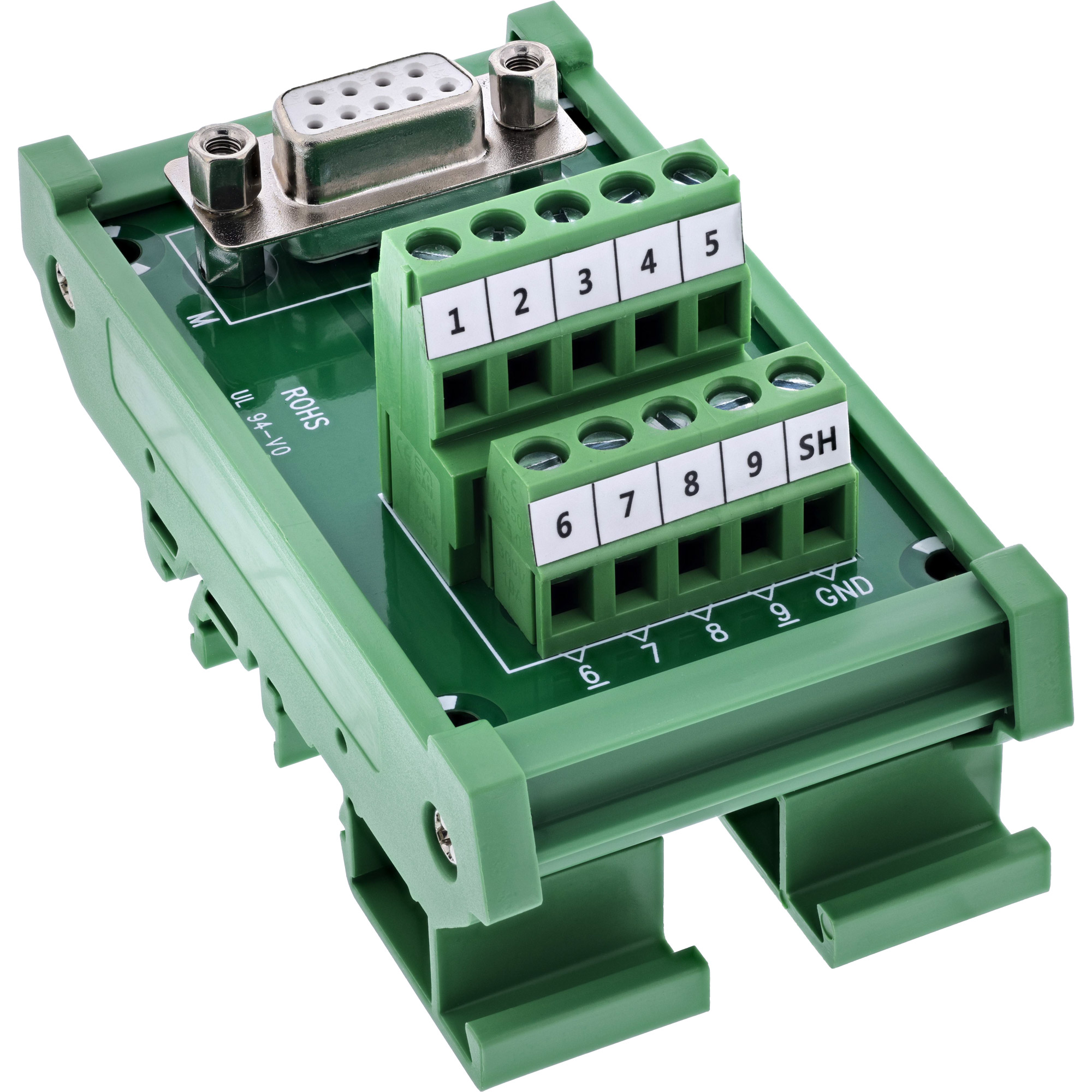 InLine® D-Sub 9 Terminalblock, Buchse, Schraubklemme, Hutschiene