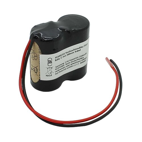Notleuchtenakku NiCd 2,4V 2500mAh F1x2 Baby C mit 200mm Kabel