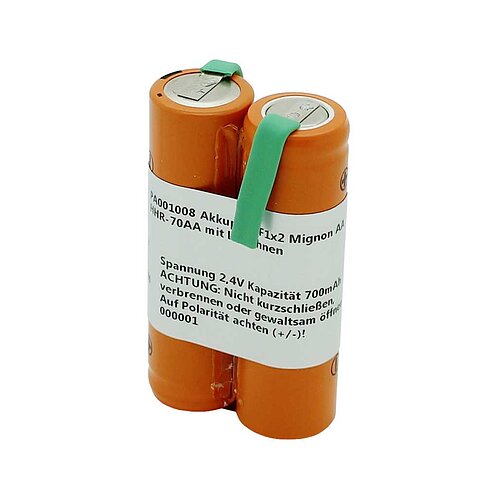 Akkupack NiMH 2,4V 700mAh F1x2 Mignon AA HHR-70AA mit Lötfahnen Akkupack NiMH 2,4V 700mAh F1x2 Mignon AA HHR-70AA mit Lötfahnen