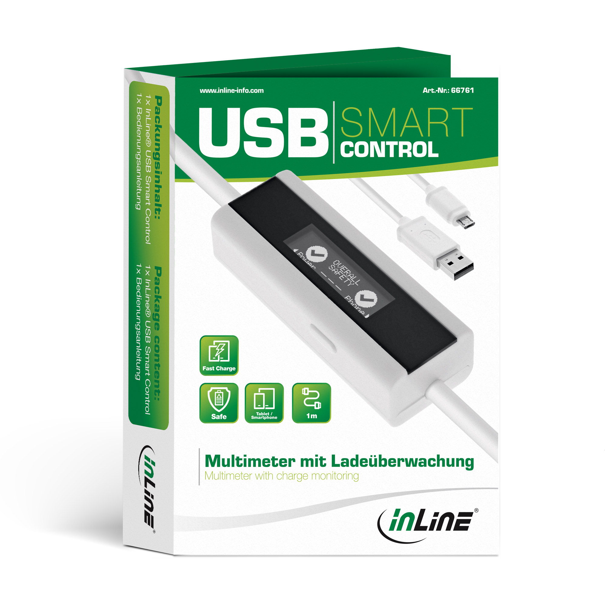 Inline® USB Smart Control, Multimeter, Ladeüberwachung, USB A zu Micro-B Kabel