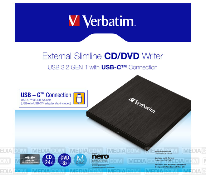 DVD Recorder, USB 3.2, A-C, 8x/6x/24x, Slimline DVD Recorder, USB 3.2, A-C, 8x/6x/24x, Slimline