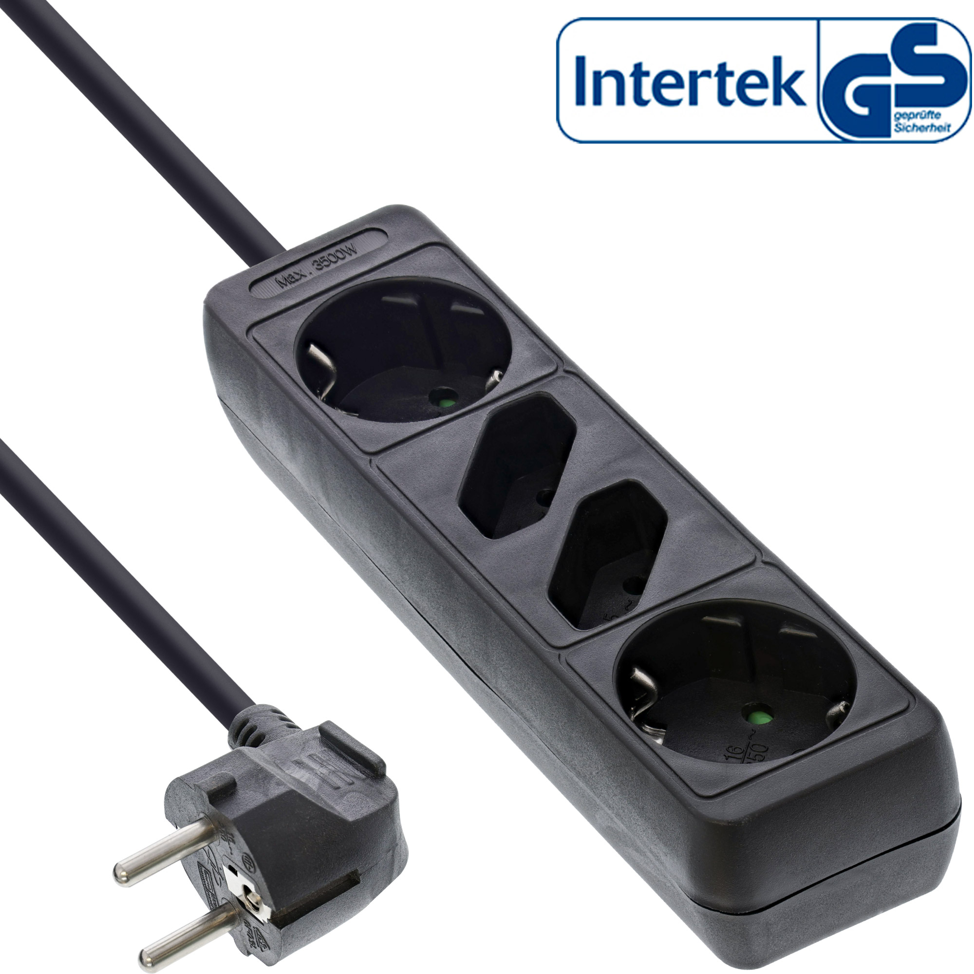Inline® Steckdosenleiste, 4-fach, 2x Schutzkontakt + 2x Euro, schwarz, 5m