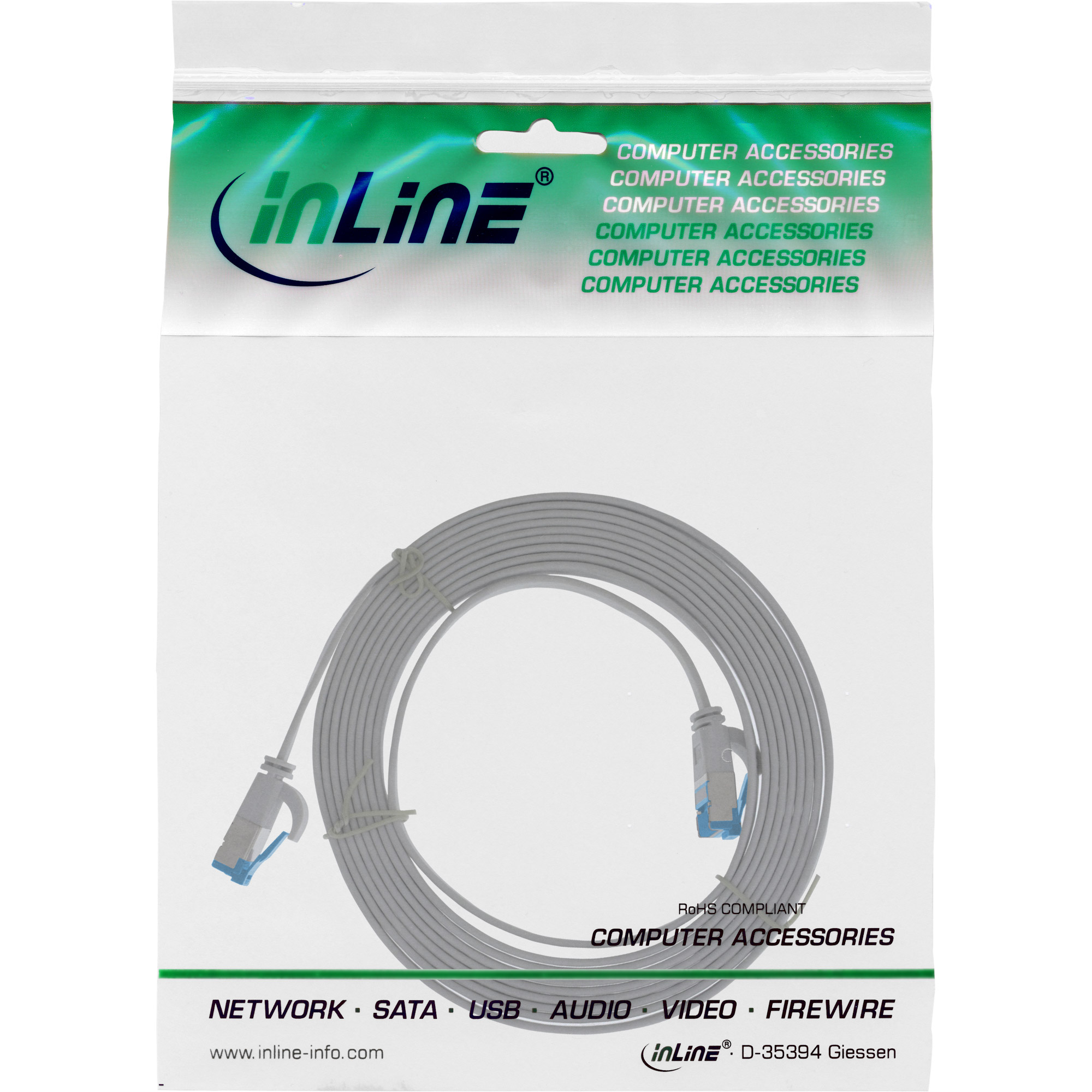 Inline® Patchkabel flach, U/FTP, Cat.6A, TPE halogenfrei, grau, 3m
