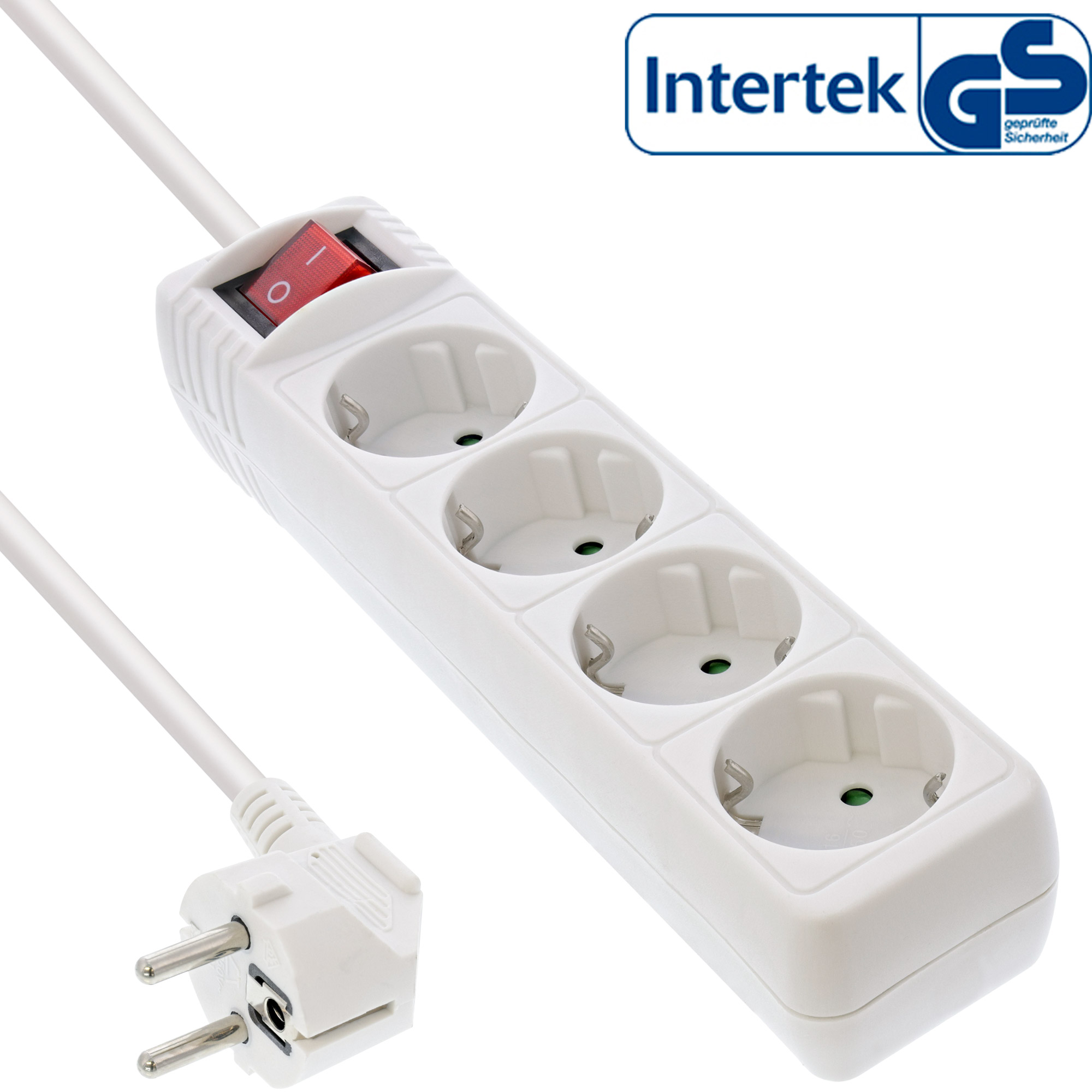 Inline® Steckdosenleiste, 4-fach Schutzkontakt, mit Schalter, weiß, 3m